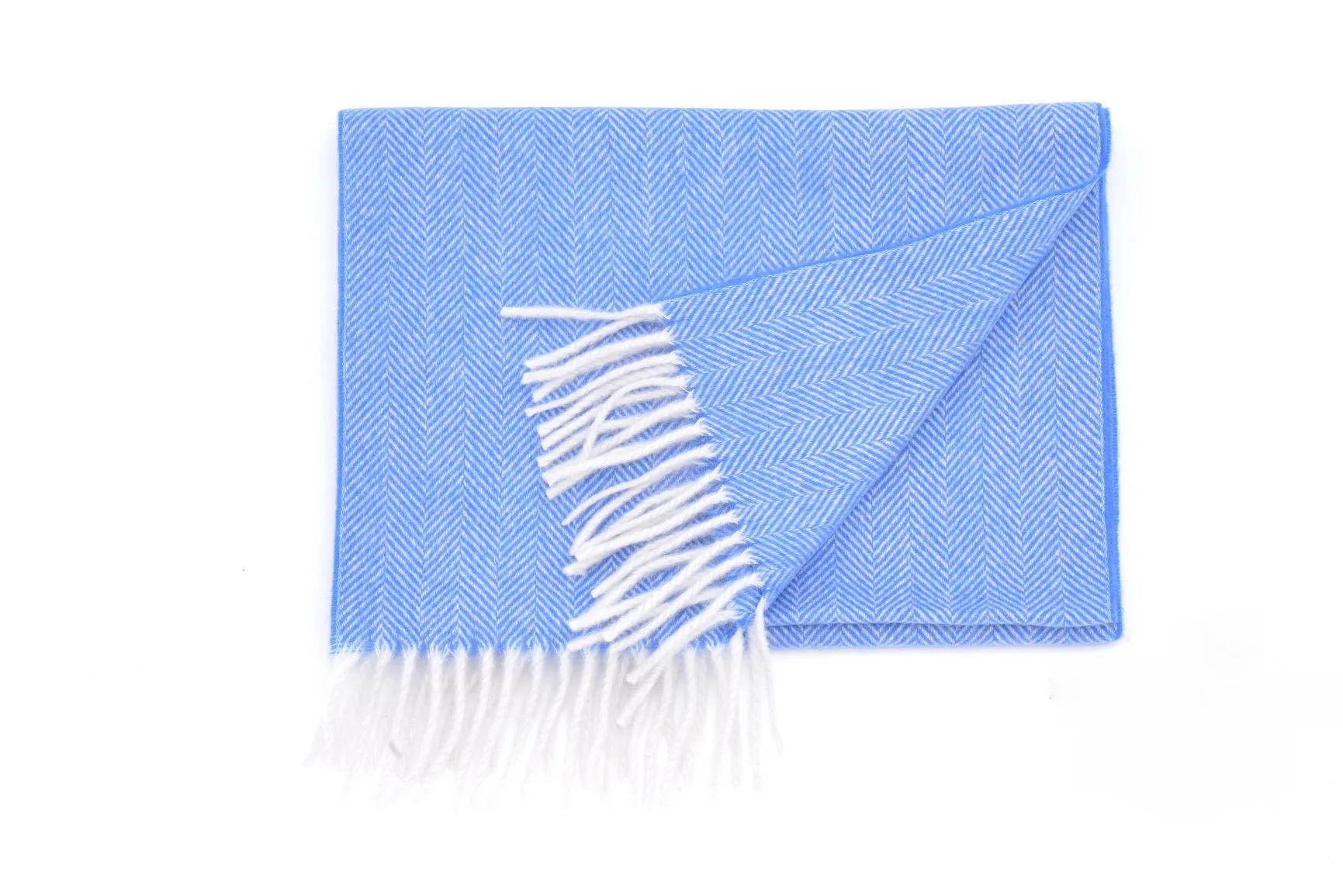 Sky Blue Herringbone Cashmere Scarf