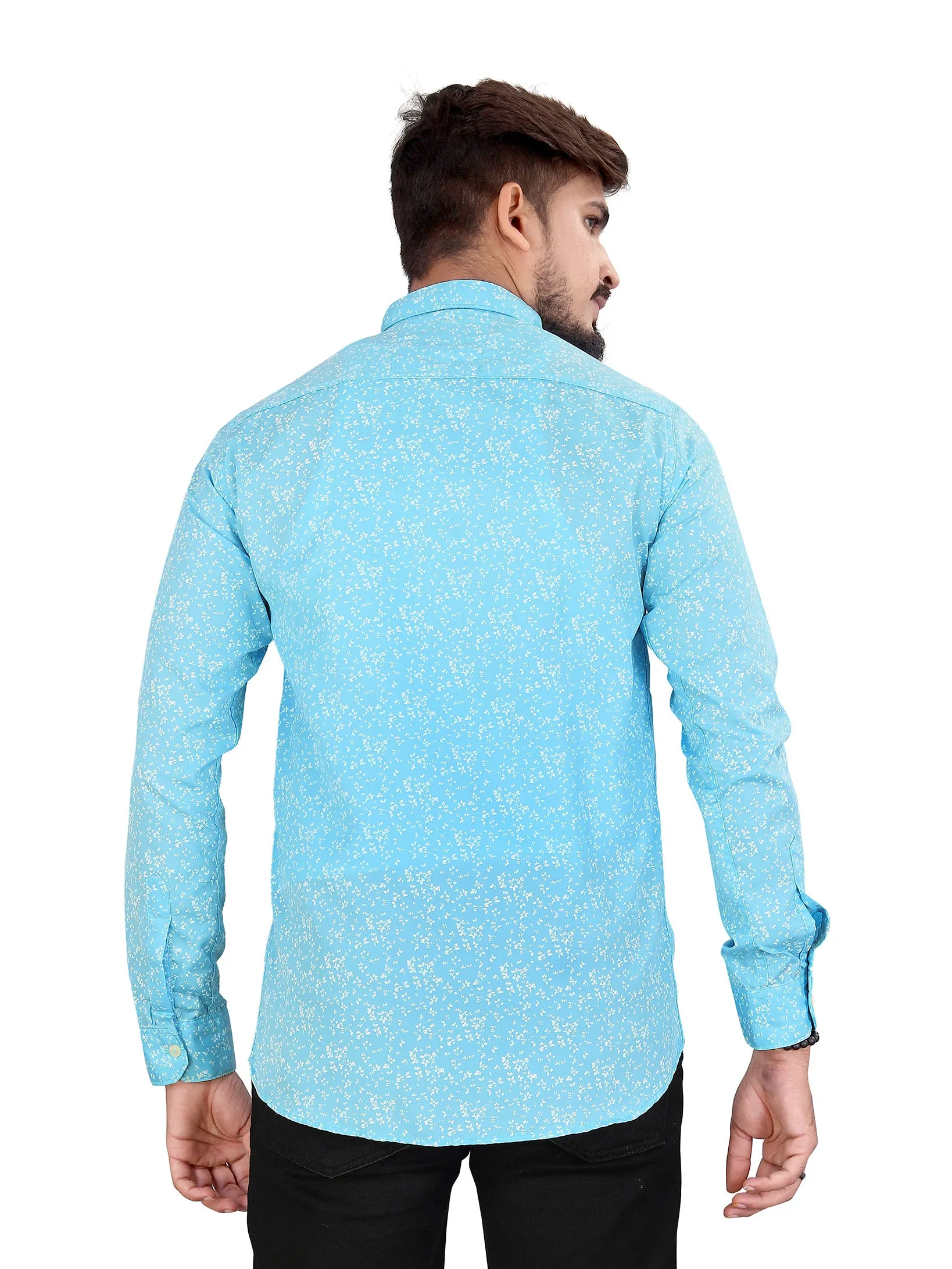 Sky Blue Micro Floral Printed Shirt