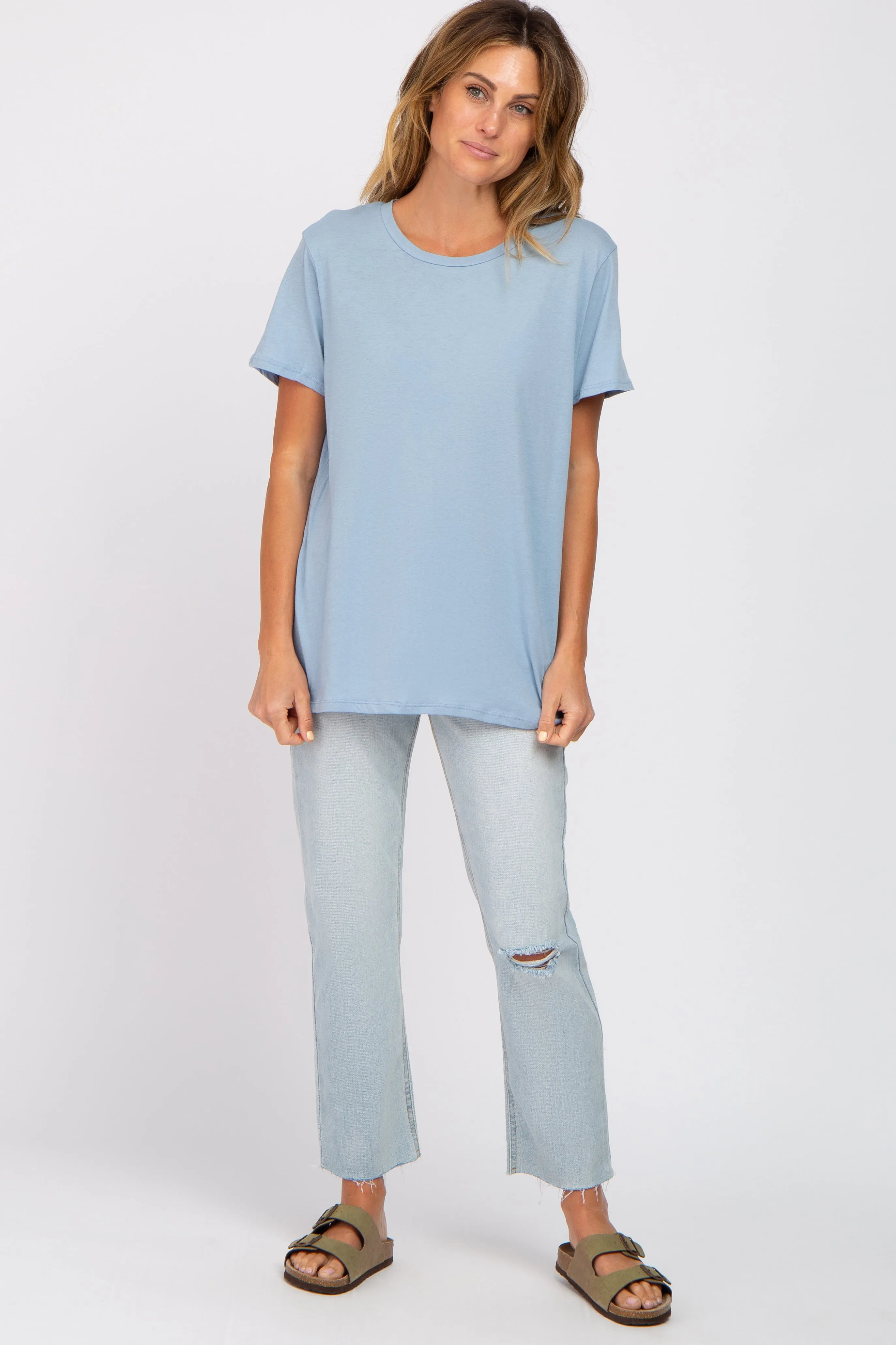 Slate Blue Oversized Short Sleeve Top