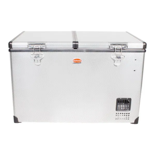 SnoMaster - 81.5L Dual Compartment Portable Fridge/Freezer AC/DC - Stainless Steel