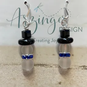 Snowman Sea Glass Earrings - Blue