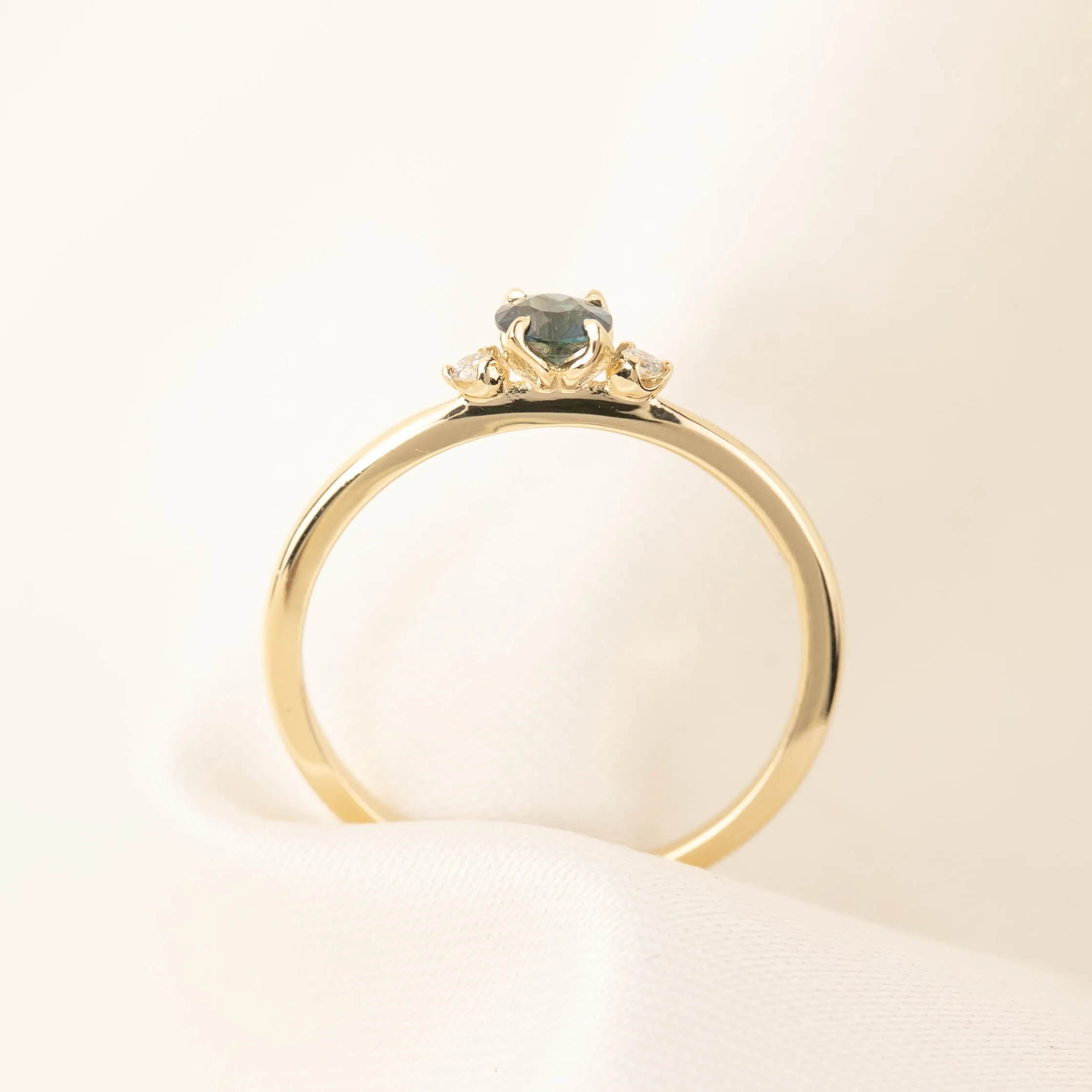 Sofia Ring 4mm 0.30ct Light Blue Green Queensland Sapphire, 14k Yellow Gold