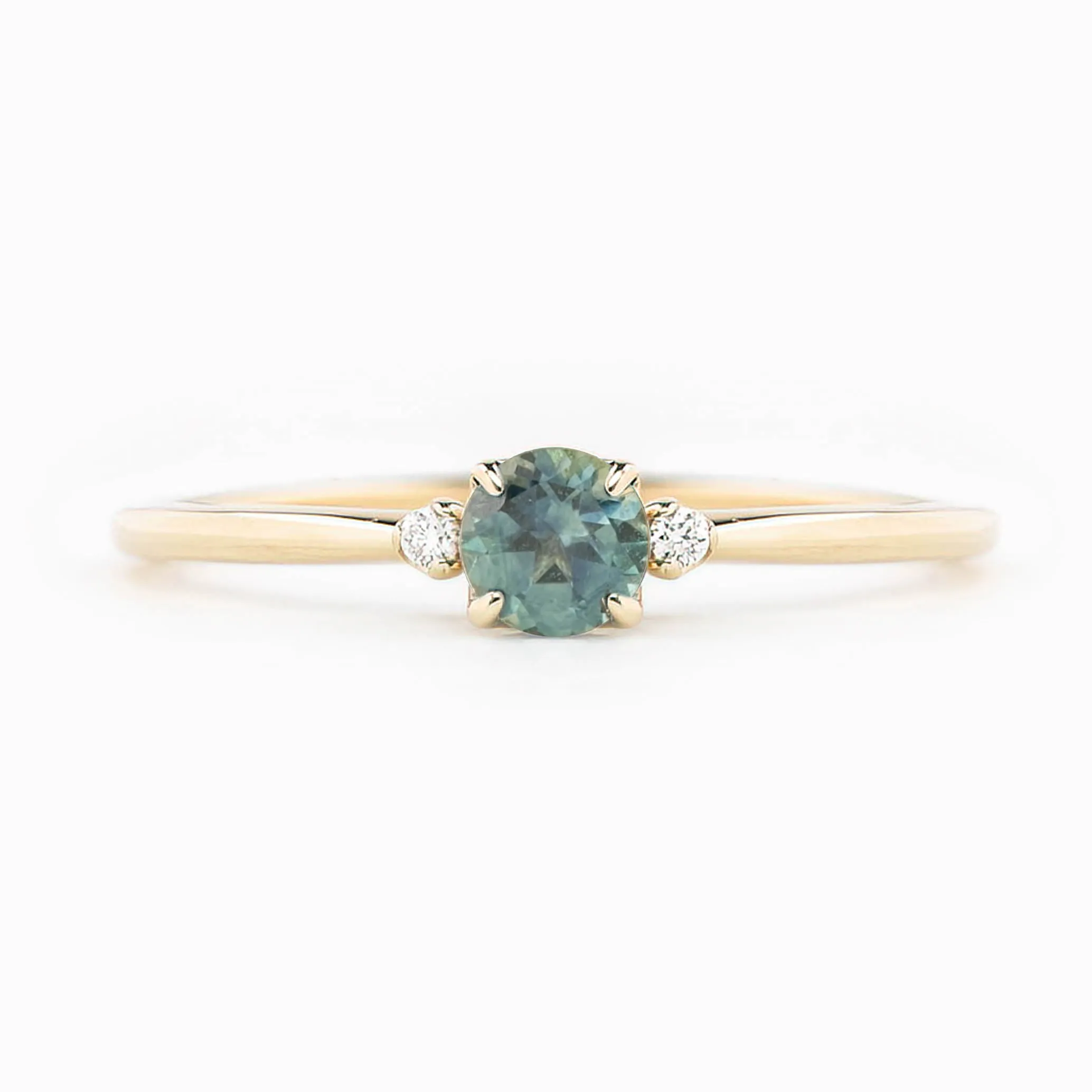 Sofia Ring 4mm 0.30ct Light Blue Green Queensland Sapphire, 14k Yellow Gold