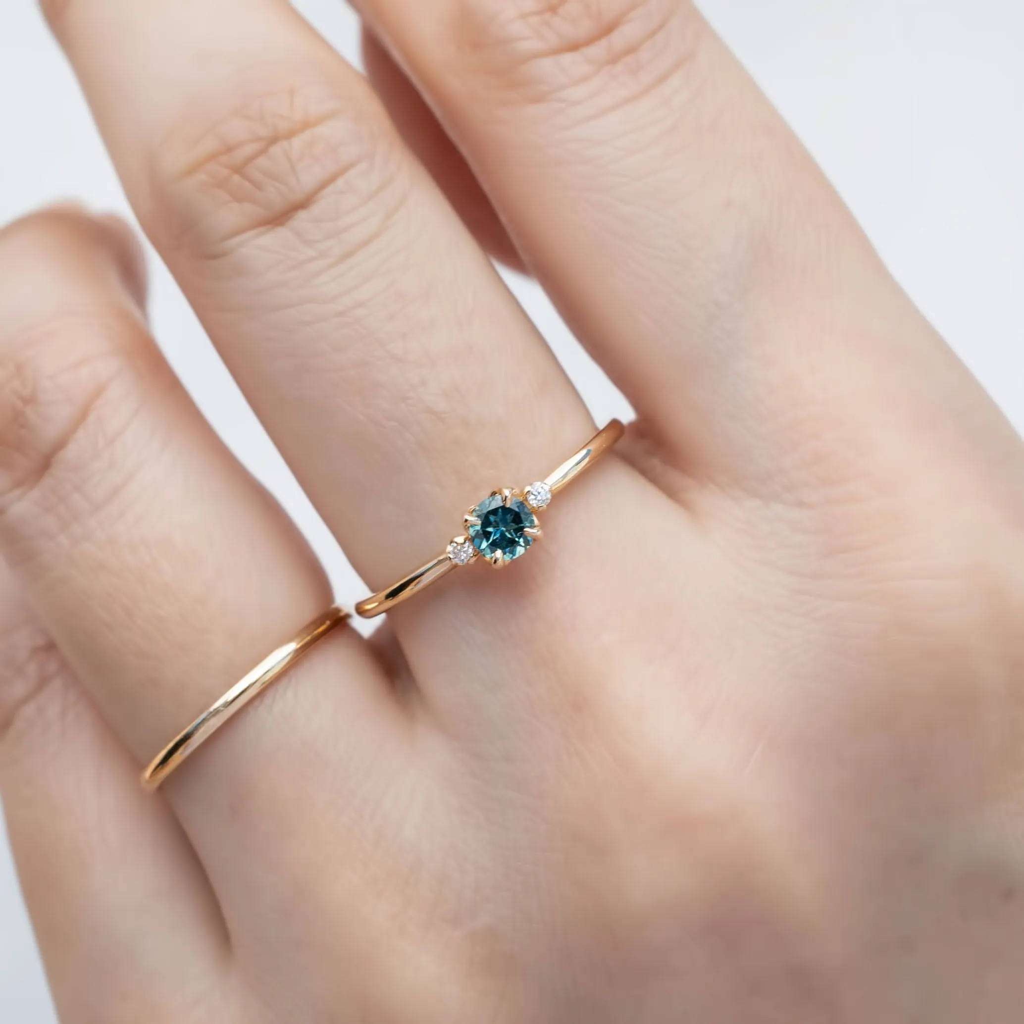 Sofia Ring 4mm 0.30ct Light Blue Green Queensland Sapphire, 14k Yellow Gold