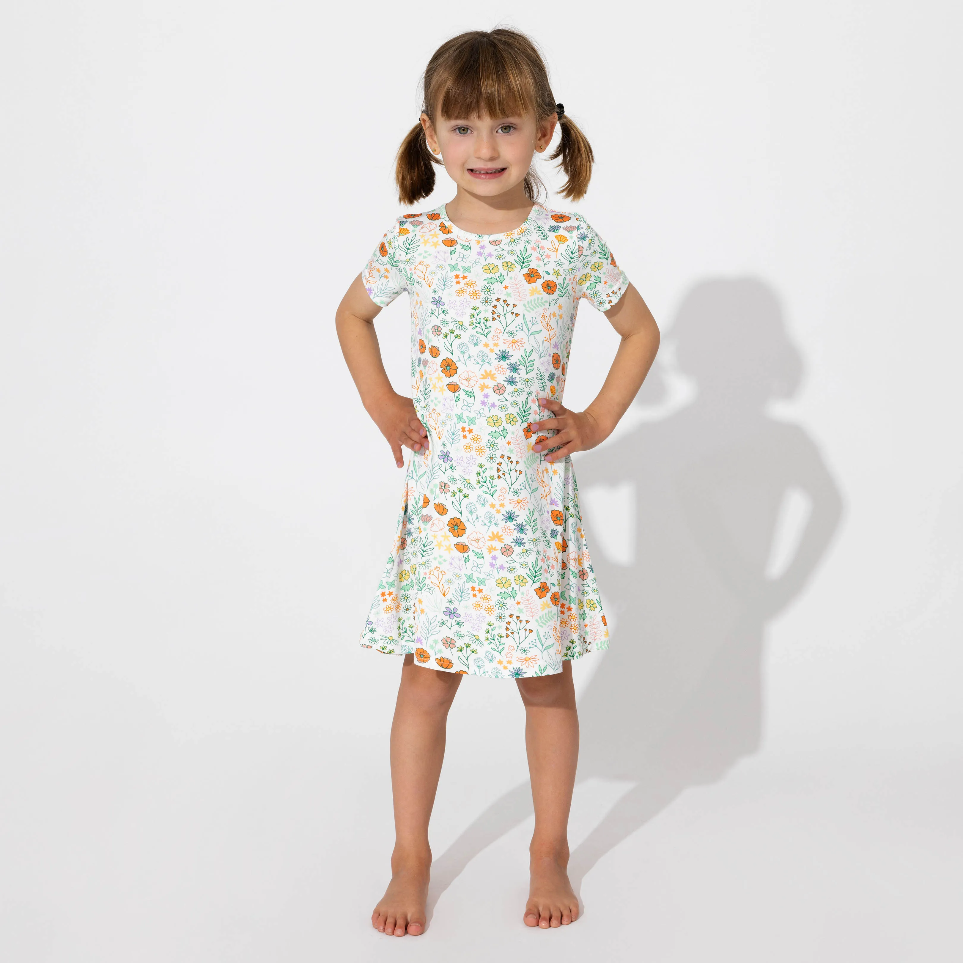 Summer Floral Bamboo Girls' Short Sleeve Dress