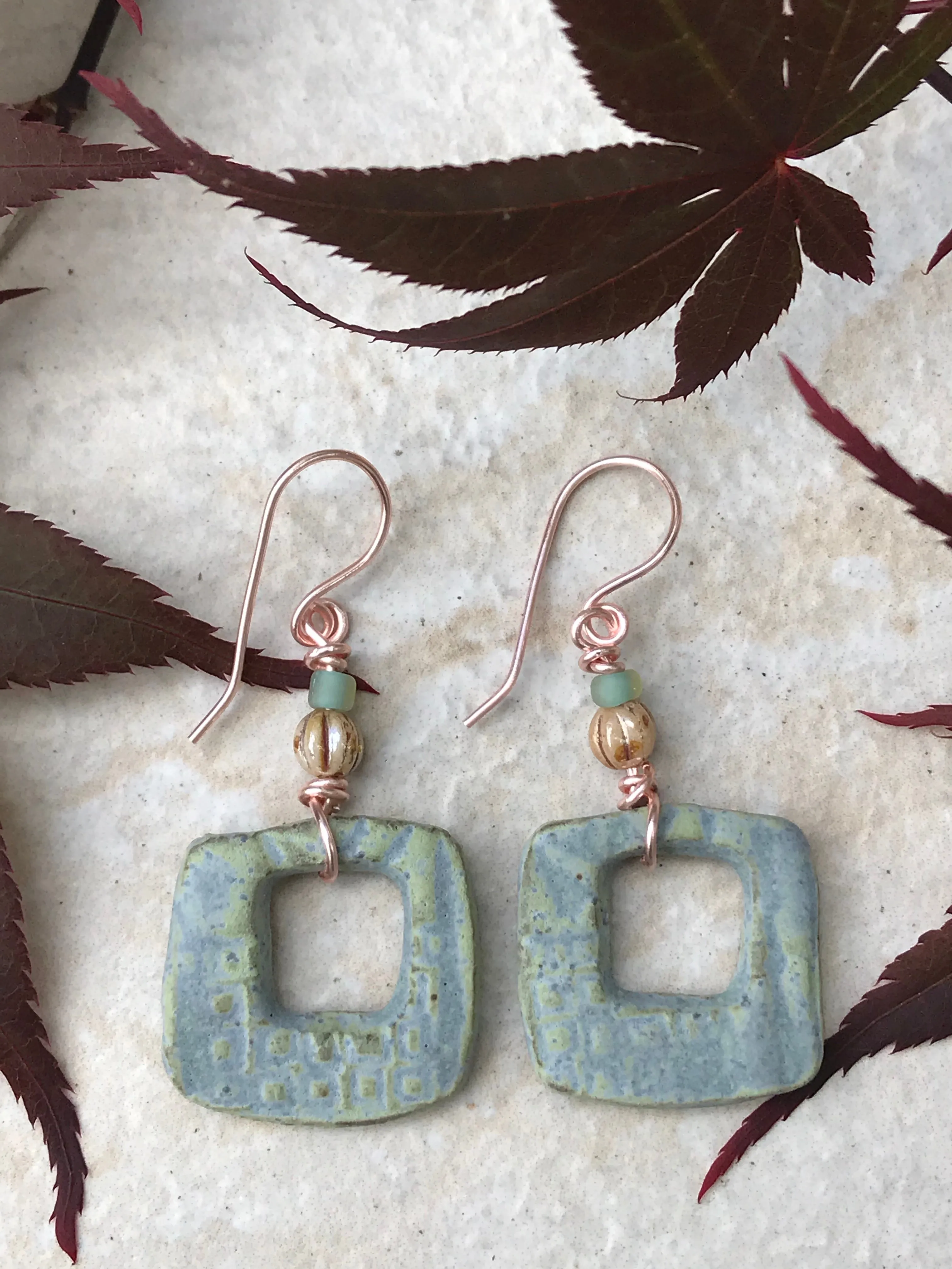 Swanky Square Earrings, Handmade Earrings with Glass Beads