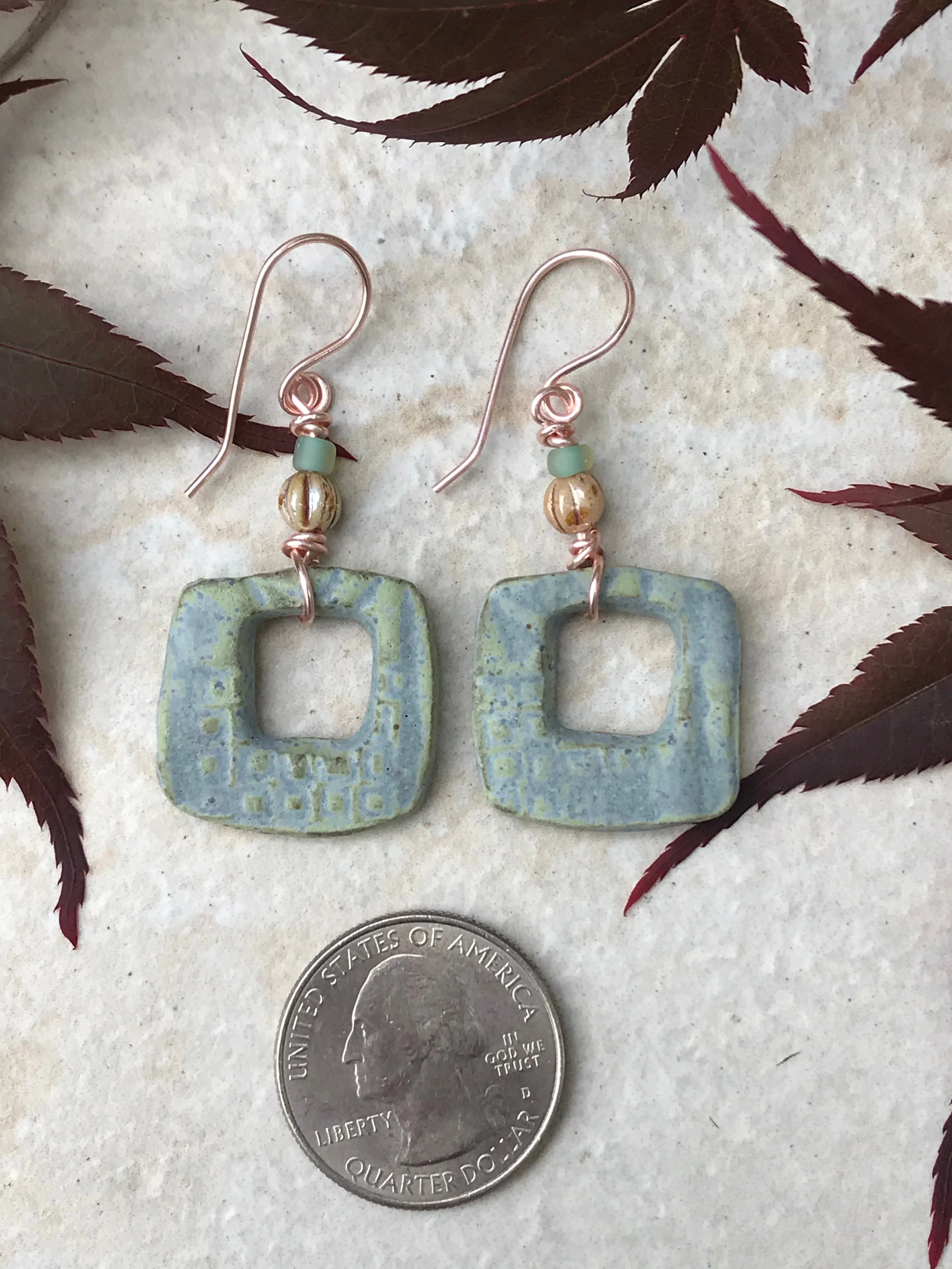 Swanky Square Earrings, Handmade Earrings with Glass Beads