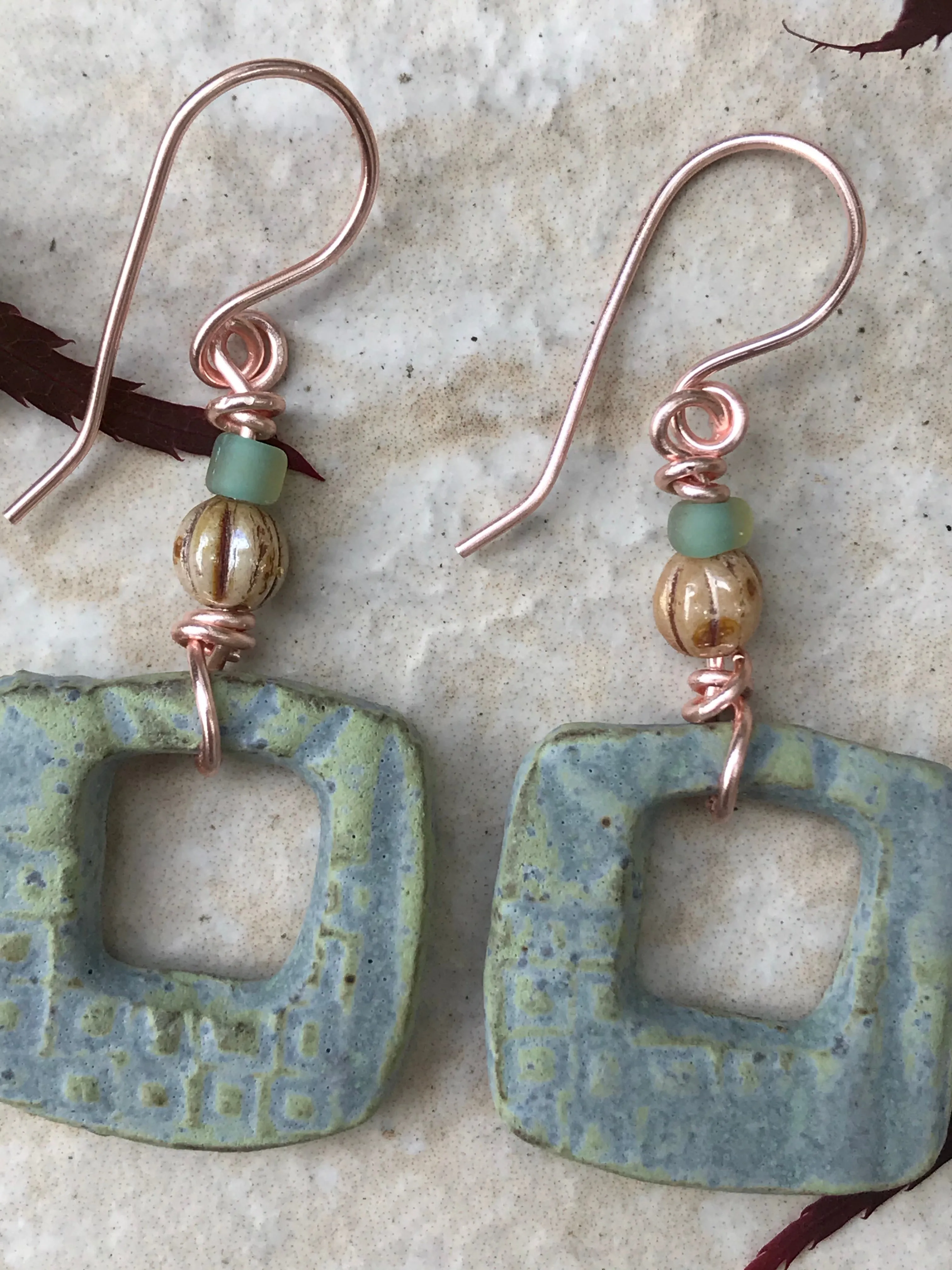 Swanky Square Earrings, Handmade Earrings with Glass Beads