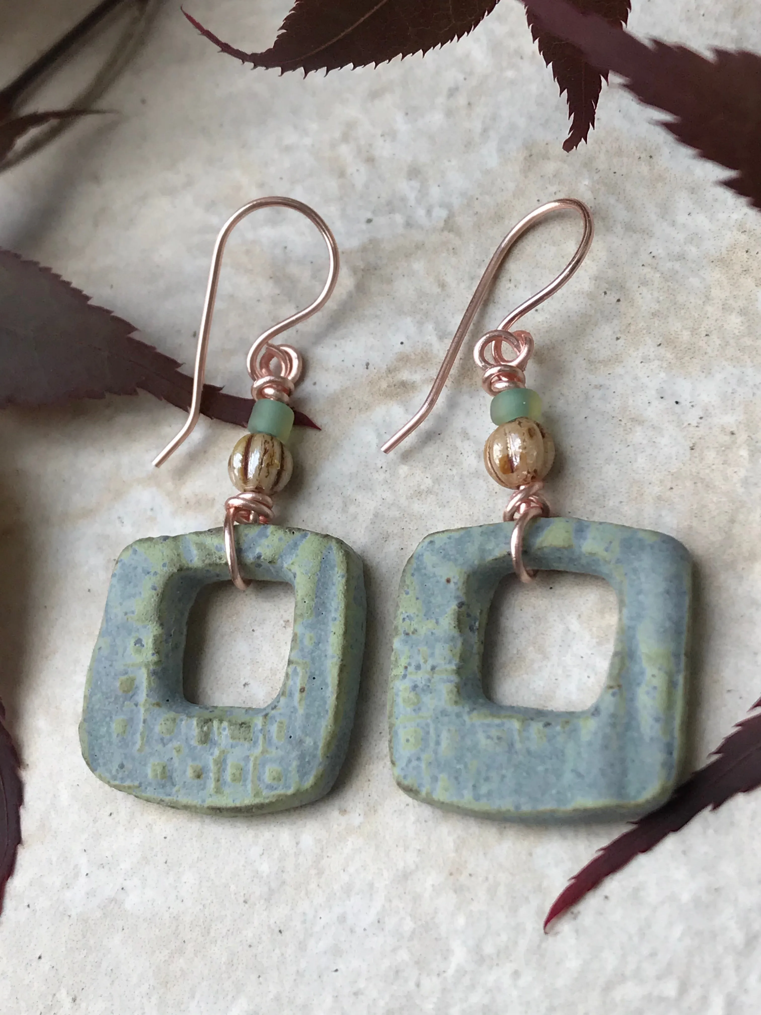 Swanky Square Earrings, Handmade Earrings with Glass Beads