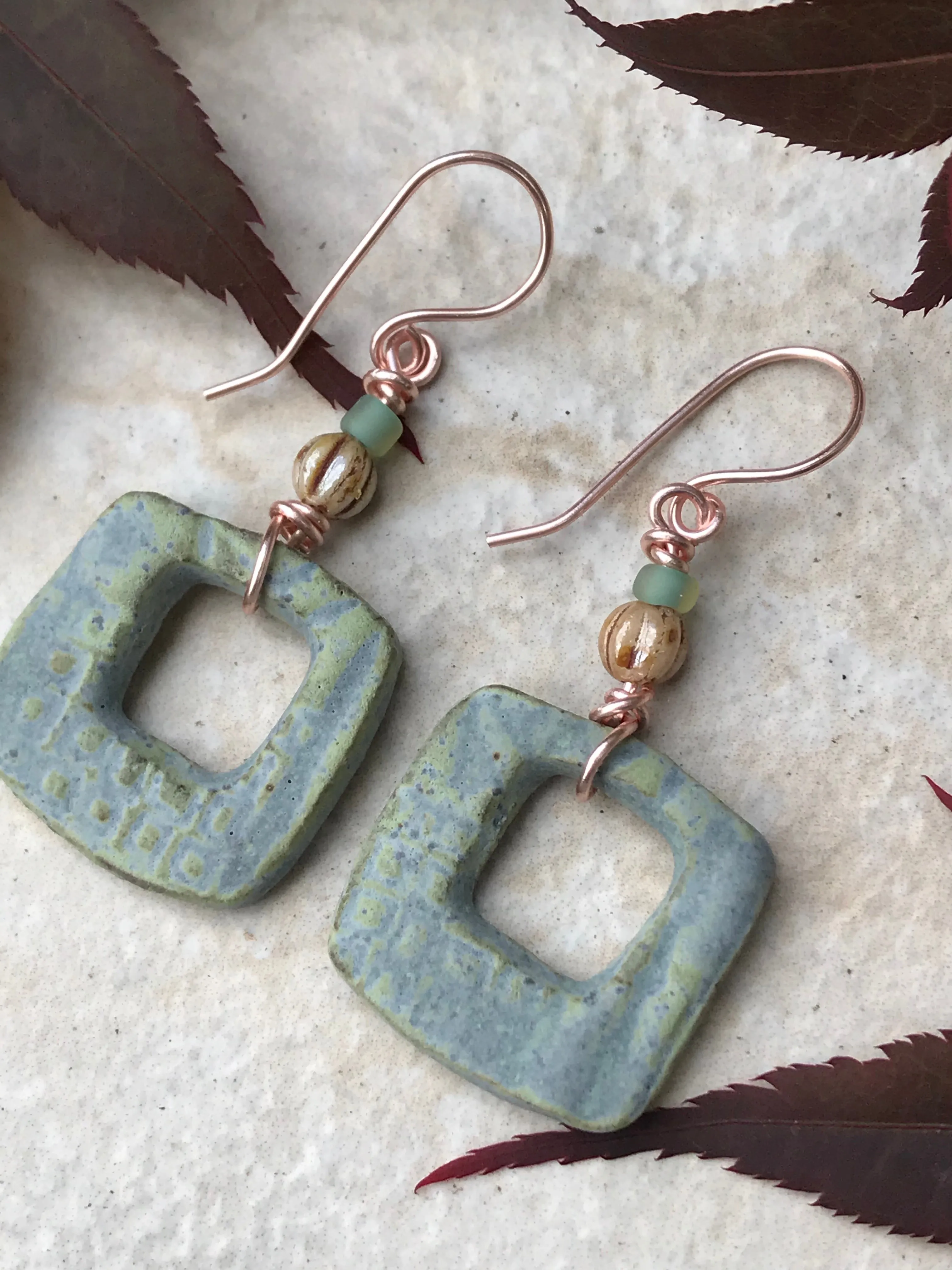 Swanky Square Earrings, Handmade Earrings with Glass Beads