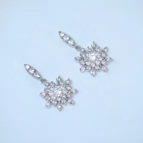 Swarovski Crystal Dainty Snowflake Drop Earrings, Long Dangle Crystal, Diamond Earrings, Long Bridal Jewelry, Crystal Bridal Earrings Cz