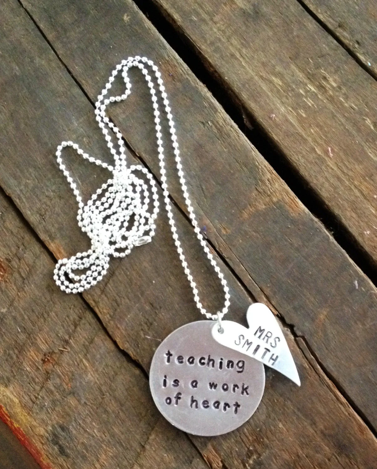 Teaching Is A Work Of Heart, Personalized Teacher Necklace