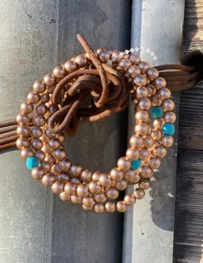 The Gold & Turquoise Stone Navajo Pearl Stack Bracelets