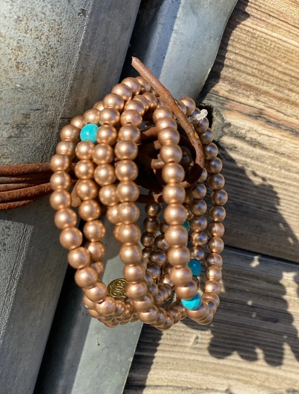 The Gold & Turquoise Stone Navajo Pearl Stack Bracelets