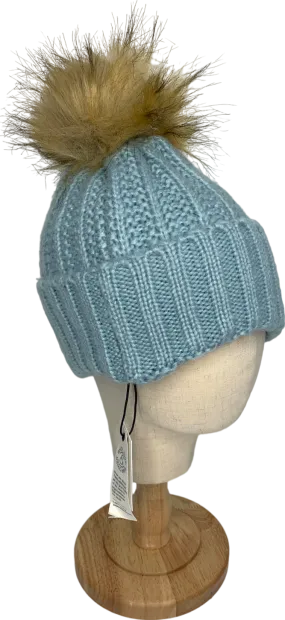 Treasure & Bond Blue Knitted Beanie With Faux Fur Bobble One Size