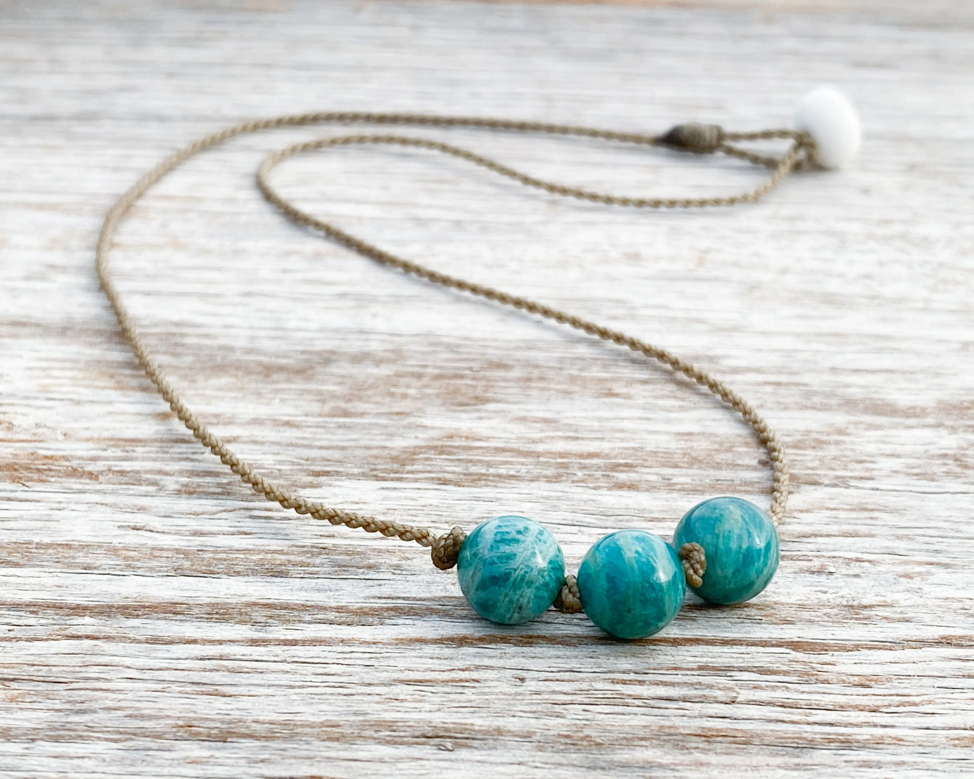 Triple Knotted Necklace-1067-Amazonite Banded Round Medium