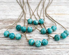 Triple Knotted Necklace-1067-Amazonite Banded Round Medium