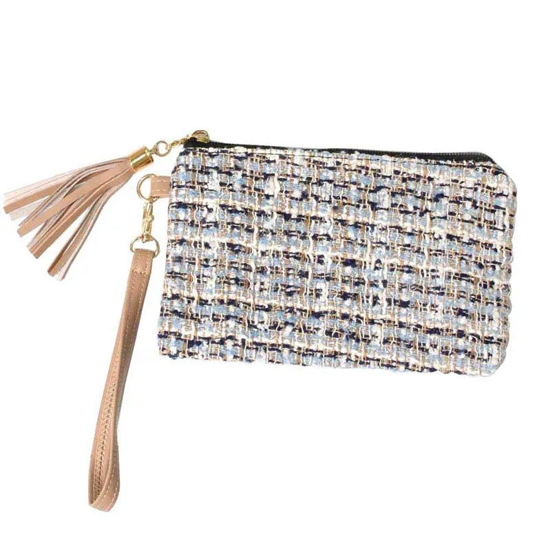 Tweed Lurex Wristlet Pouch Bag