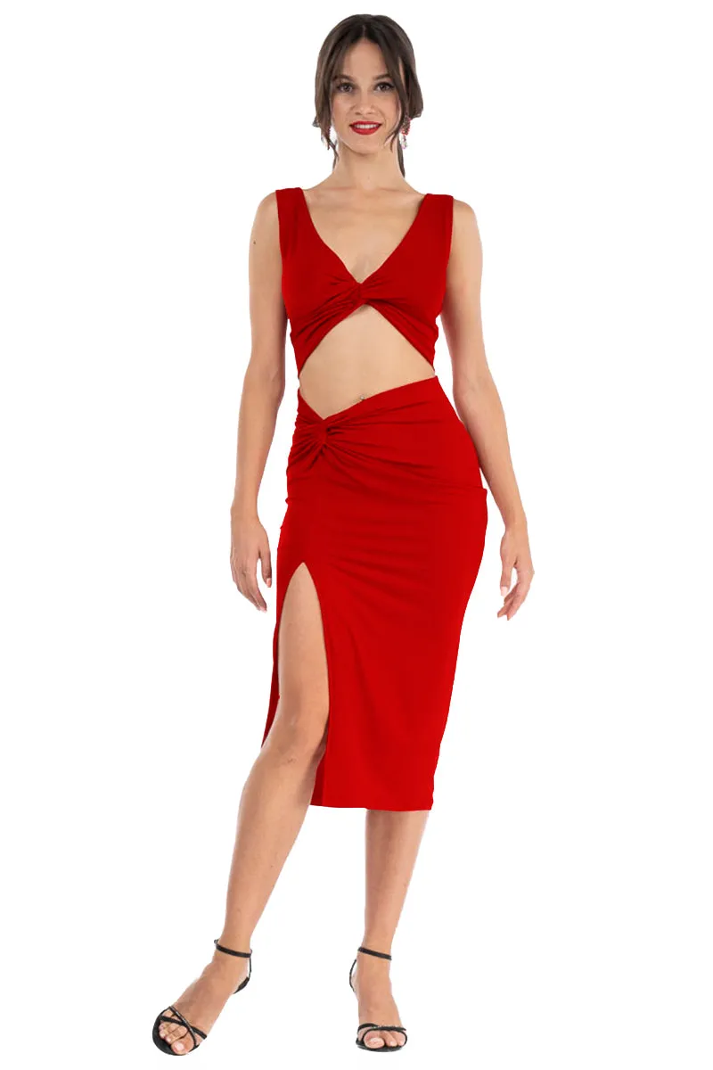 Twist Knot Bodycon Midi Skirt With Slit