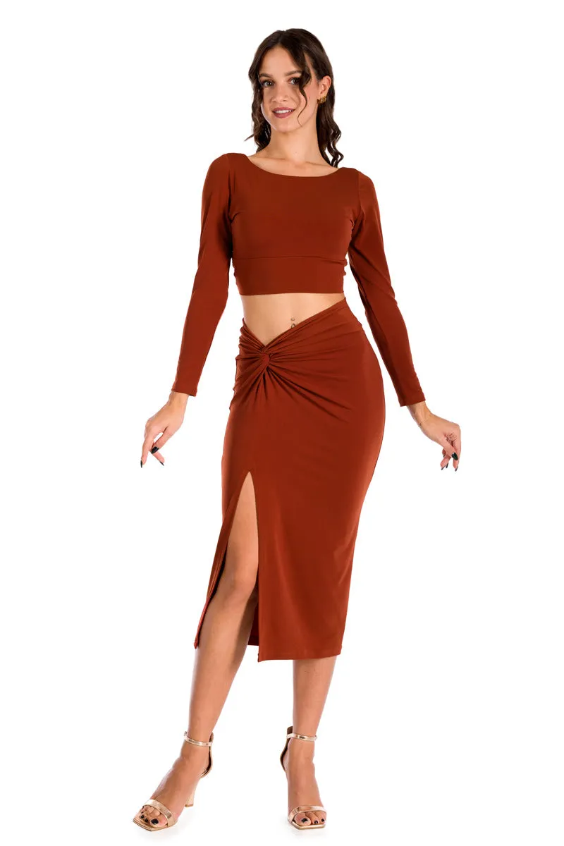 Twist Knot Bodycon Midi Skirt With Slit