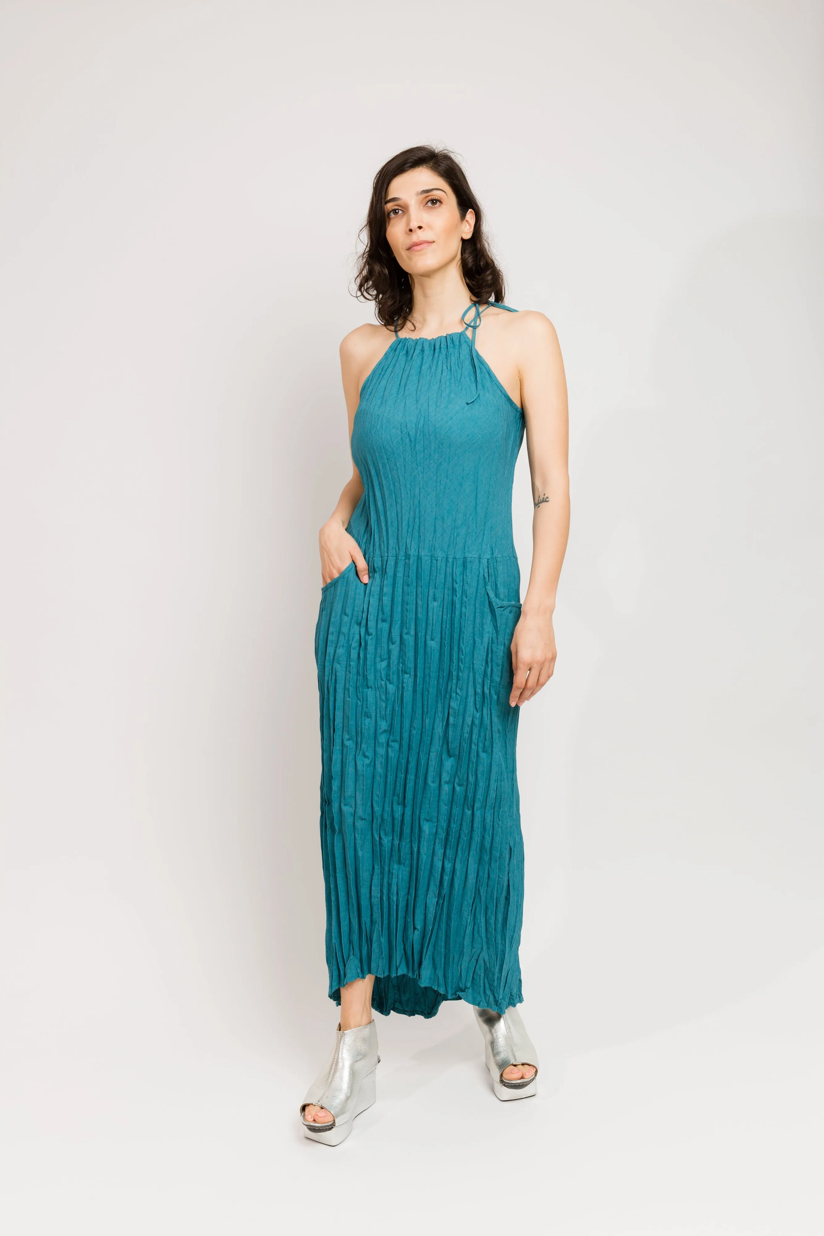 Twisted Maxi Halter Dress | Teal