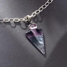 Unisex Fluorite Gemstone Arrowhead on Sterling Silver Chain