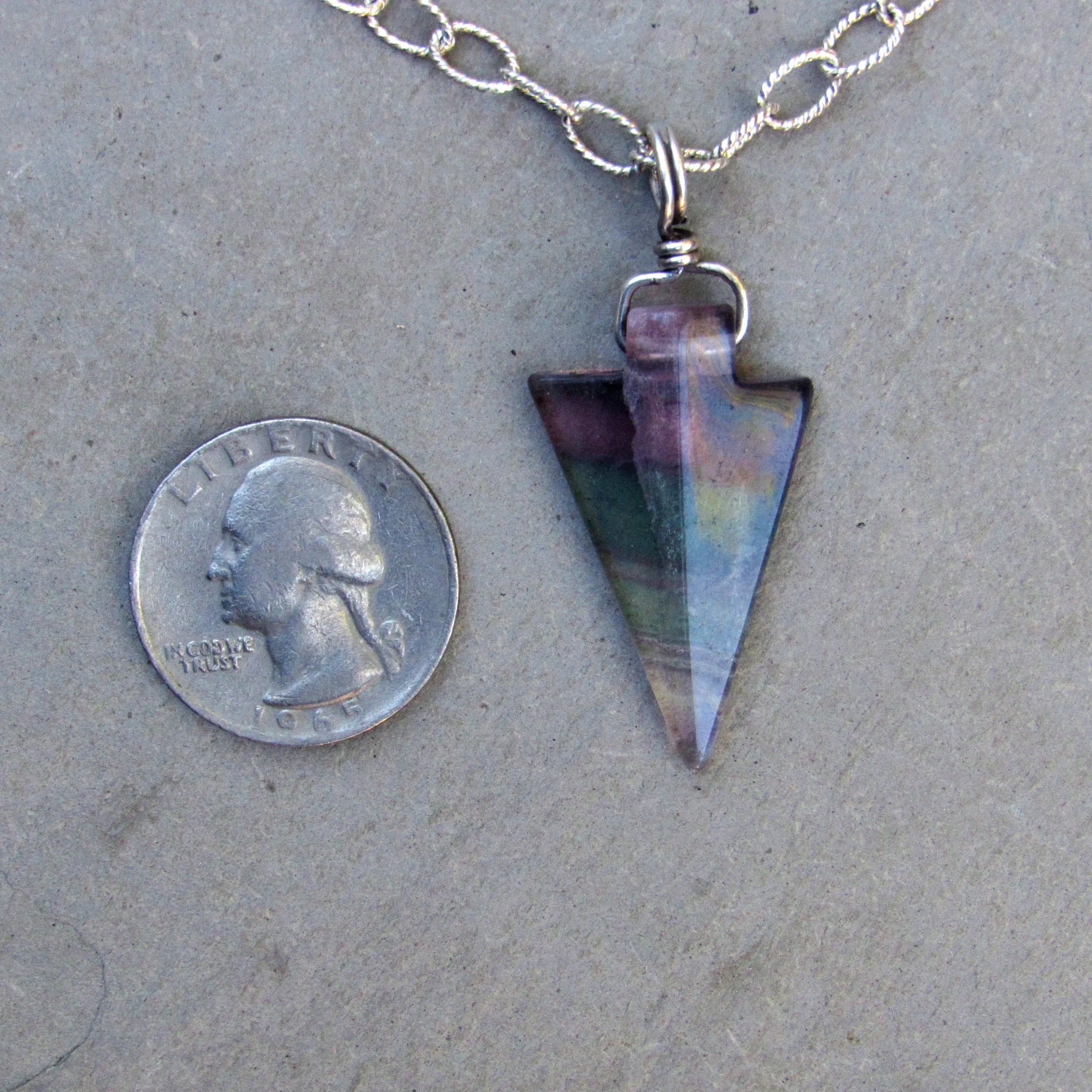 Unisex Fluorite Gemstone Arrowhead on Sterling Silver Chain