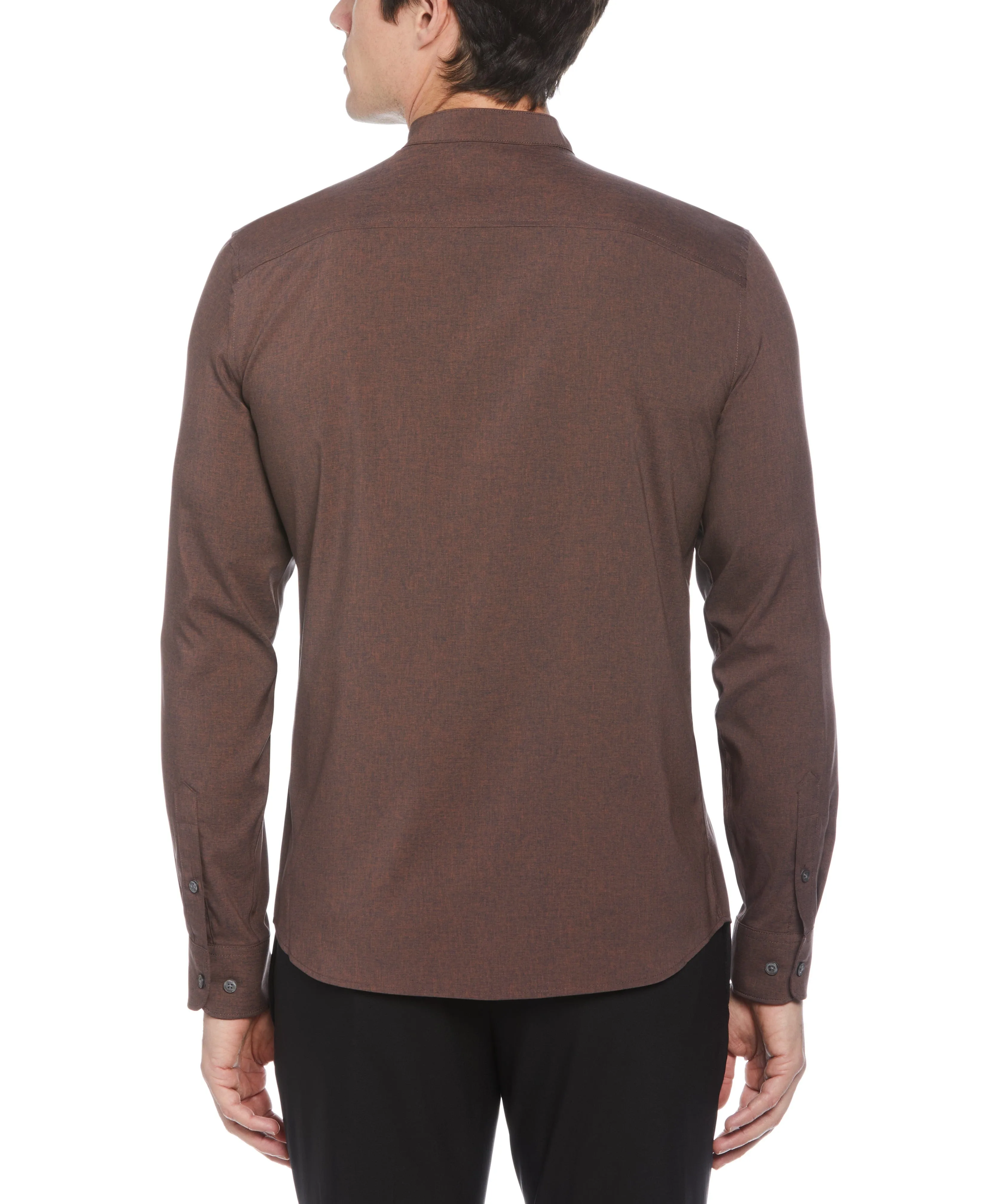 Untucked Total Stretch Slim Fit Banded Collar Shirt - Brown