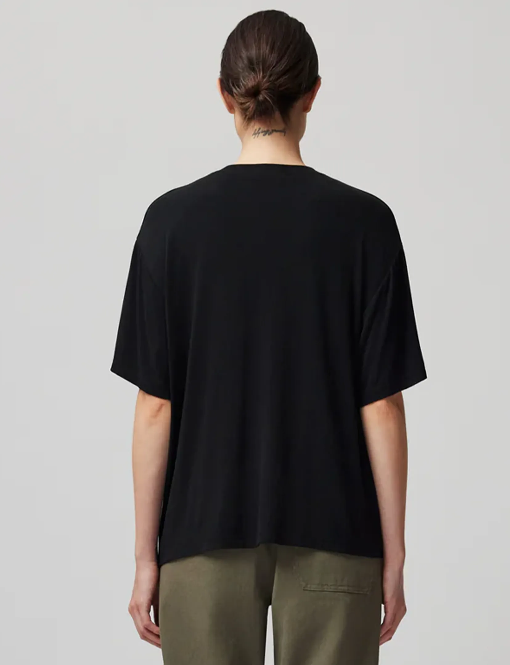 Viscose Blend Jersey Crew Neck Relaxed Tee, Black