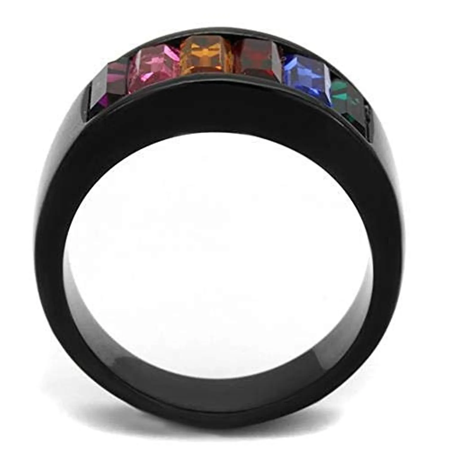 WildKlass Stainless Steel Ring IP Black Women Top Grade Crystal Multi Color