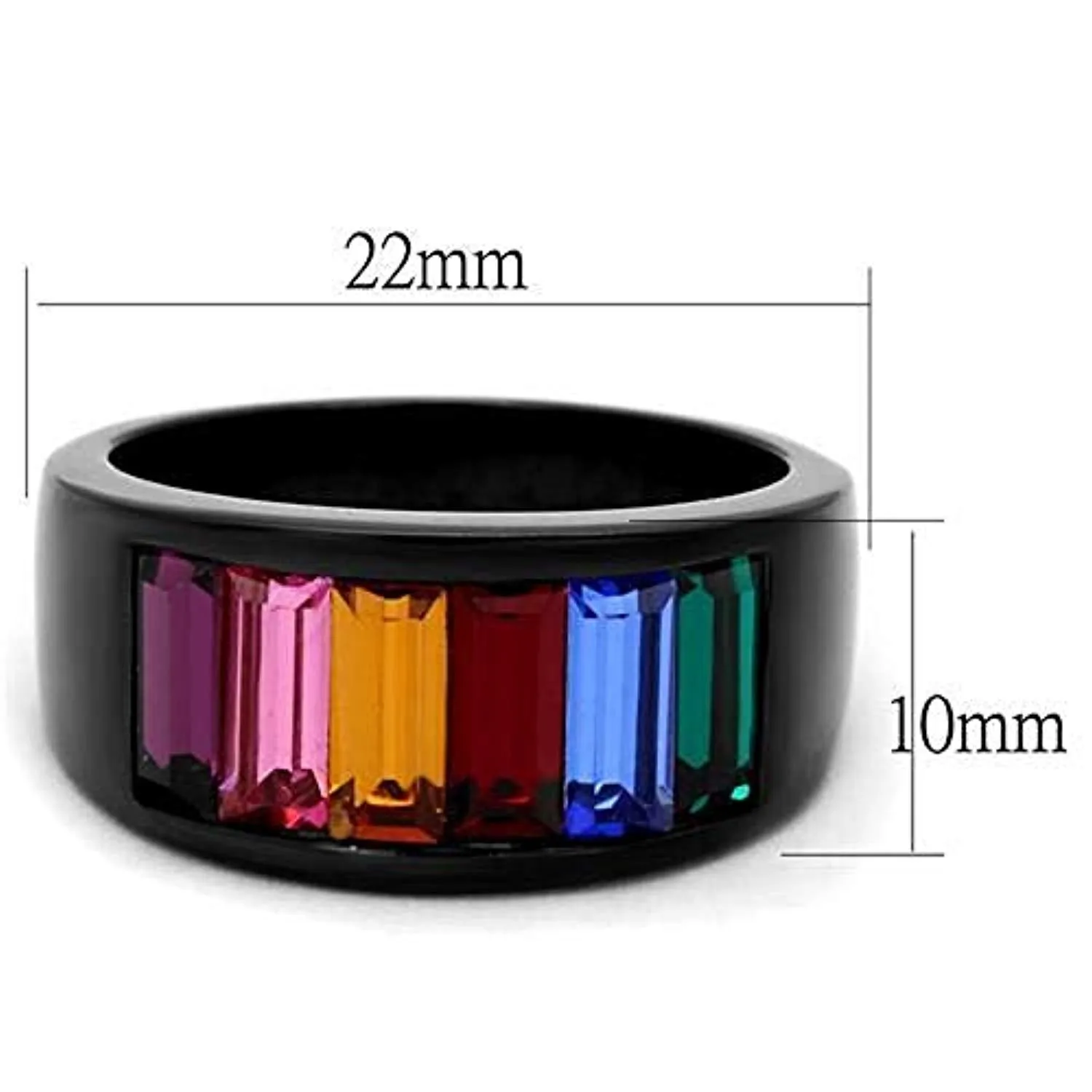 WildKlass Stainless Steel Ring IP Black Women Top Grade Crystal Multi Color