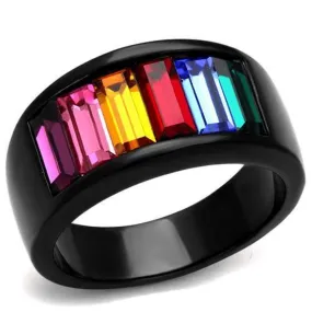 WildKlass Stainless Steel Ring IP Black Women Top Grade Crystal Multi Color