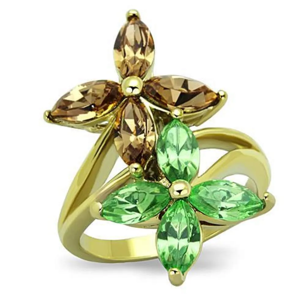 WildKlass Stainless Steel Ring IP Gold Women Top Grade Crystal Multi Color Flower