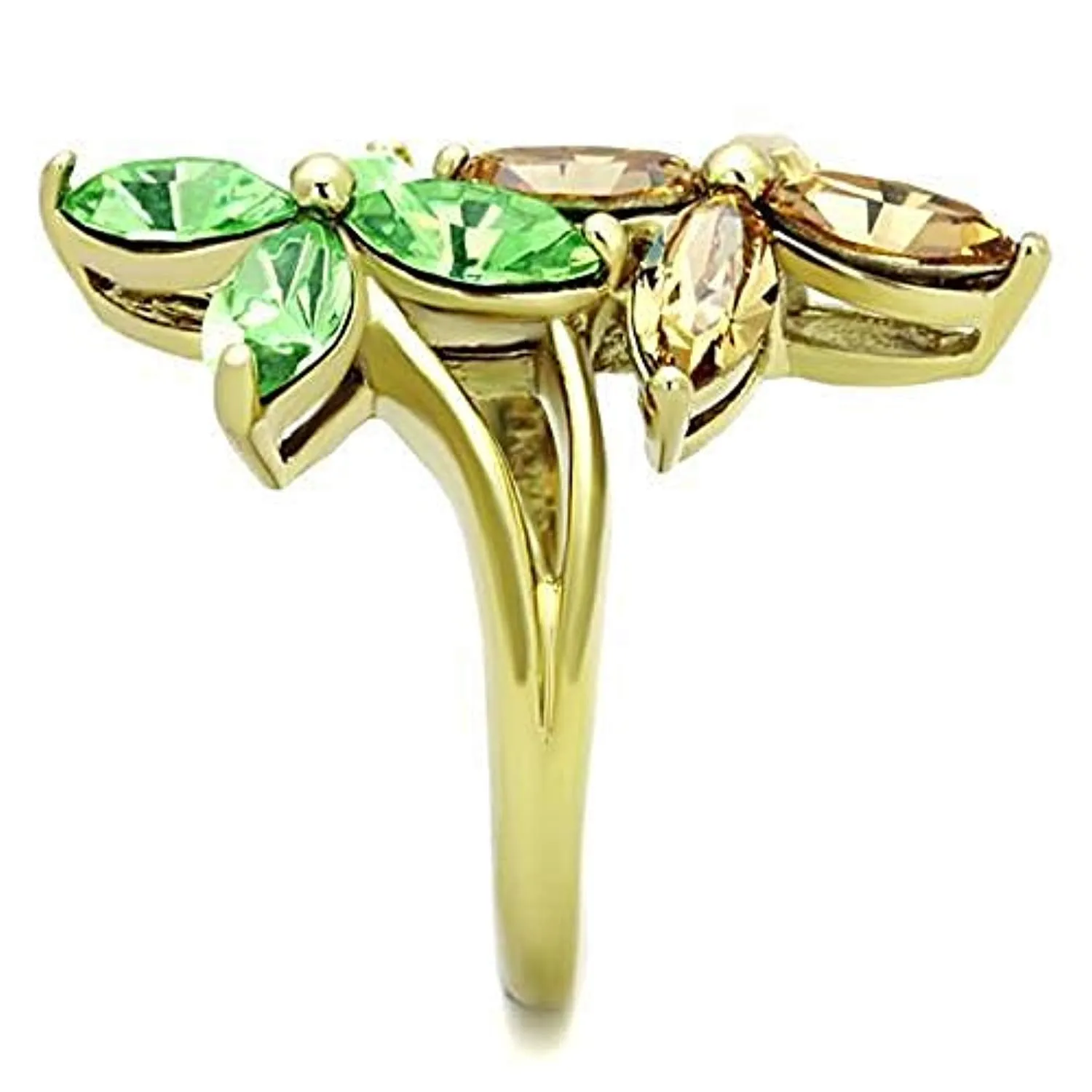 WildKlass Stainless Steel Ring IP Gold Women Top Grade Crystal Multi Color Flower