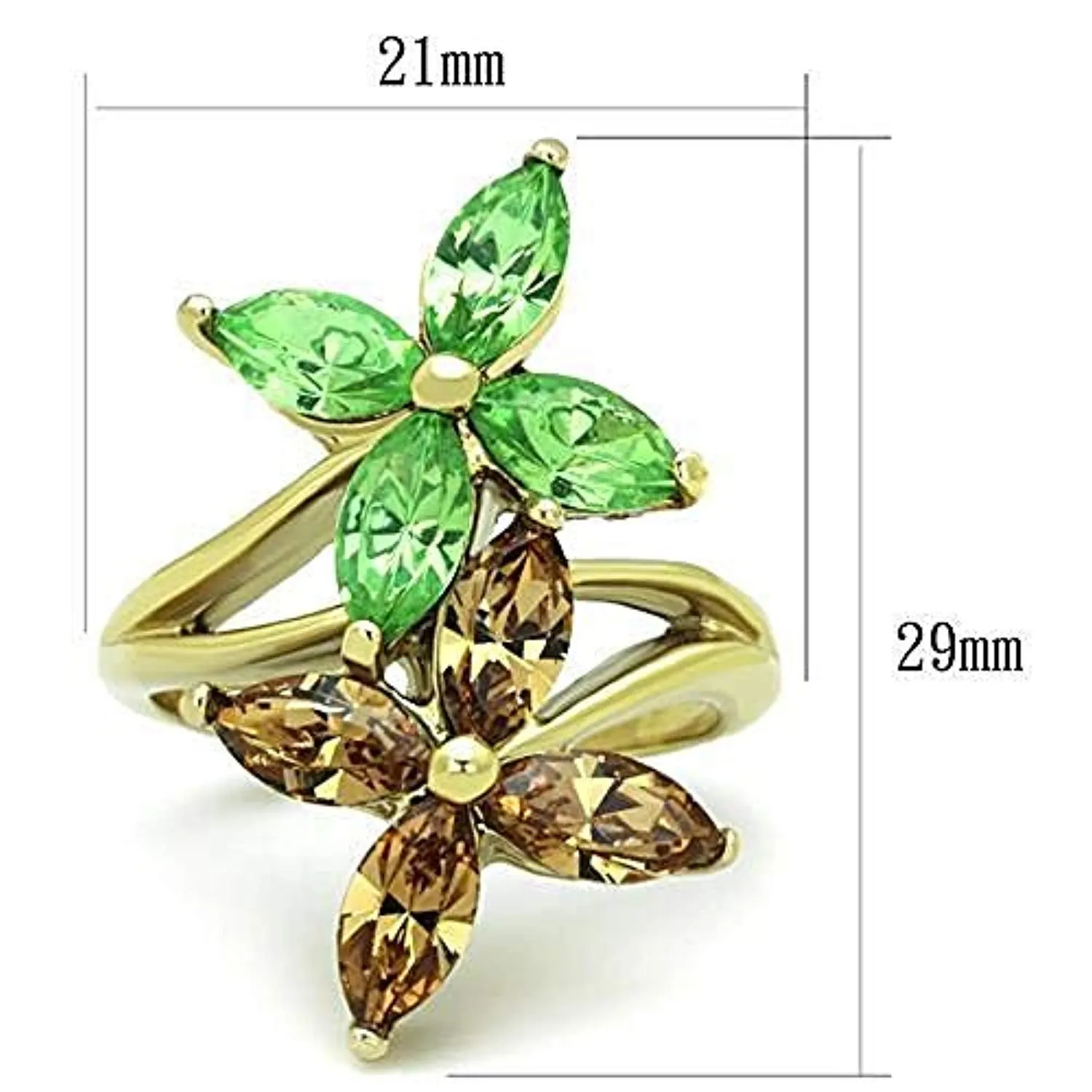 WildKlass Stainless Steel Ring IP Gold Women Top Grade Crystal Multi Color Flower