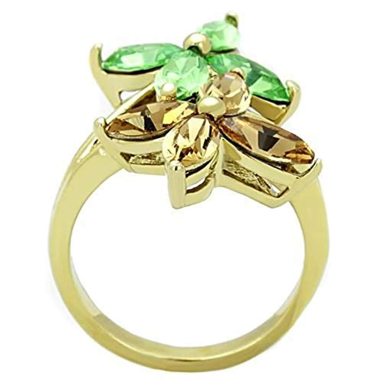 WildKlass Stainless Steel Ring IP Gold Women Top Grade Crystal Multi Color Flower