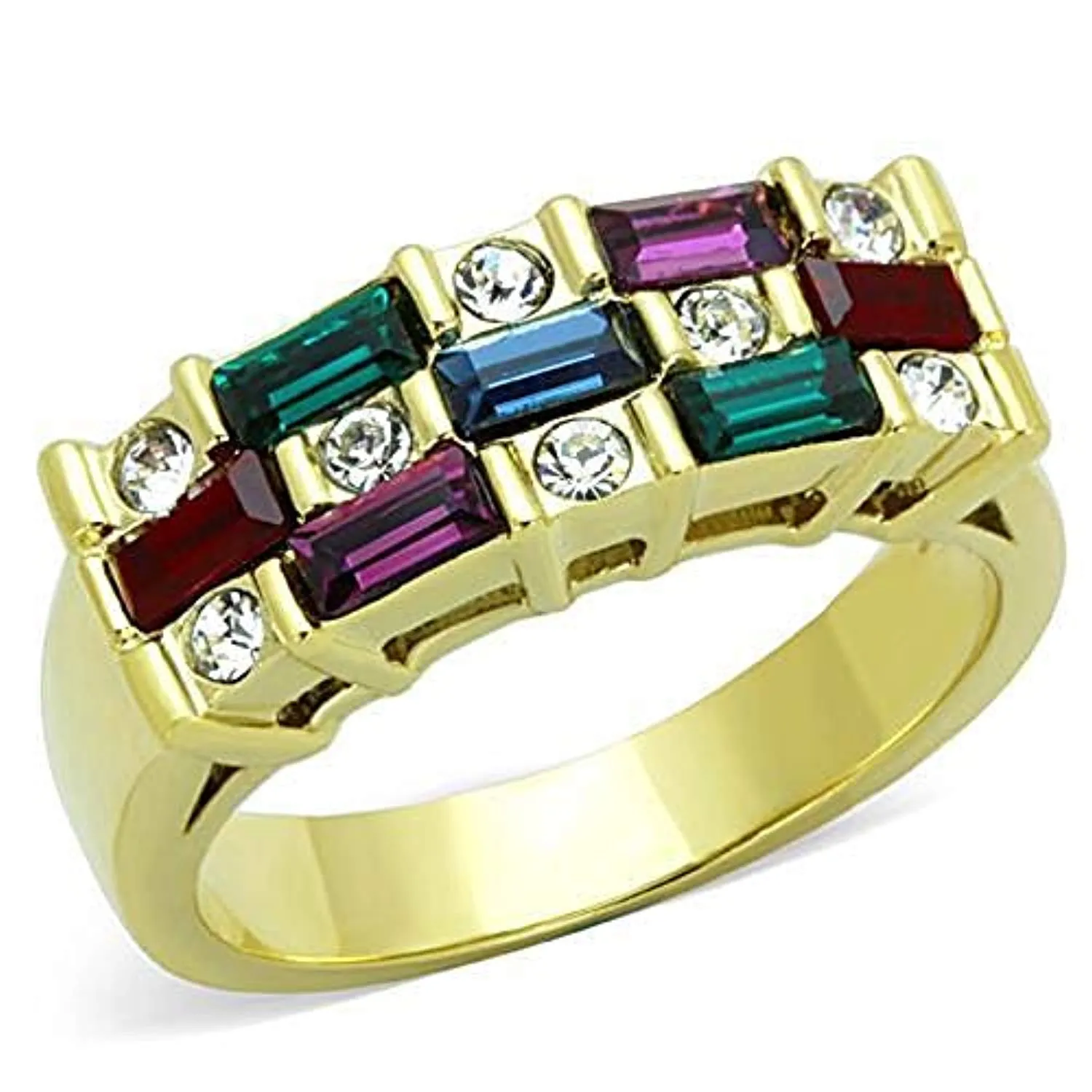 WildKlass Stainless Steel Ring IP Gold Women Top Grade Crystal Multi Color