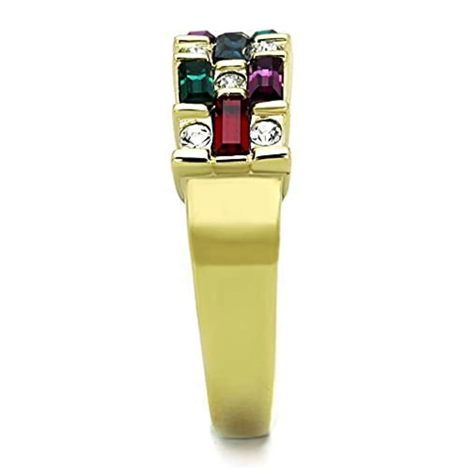 WildKlass Stainless Steel Ring IP Gold Women Top Grade Crystal Multi Color