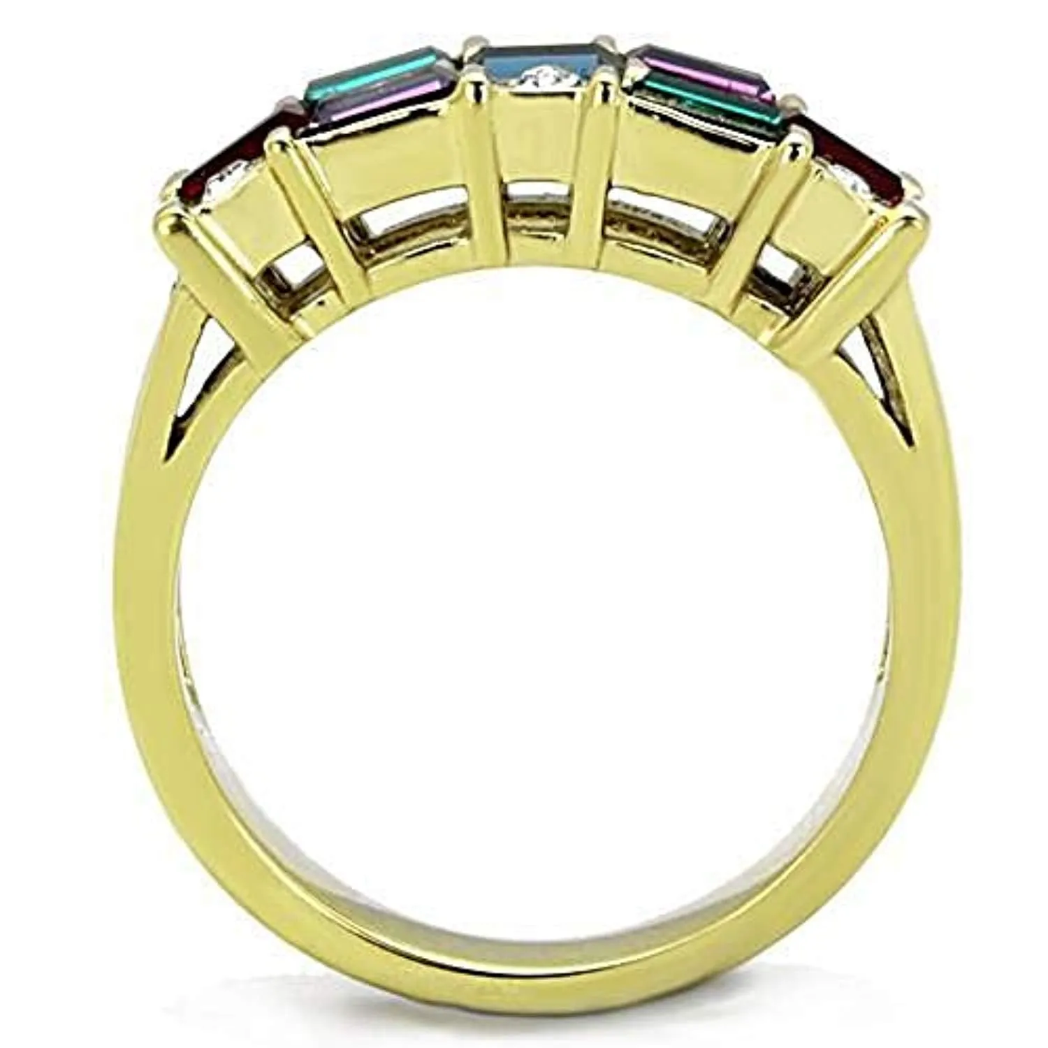 WildKlass Stainless Steel Ring IP Gold Women Top Grade Crystal Multi Color