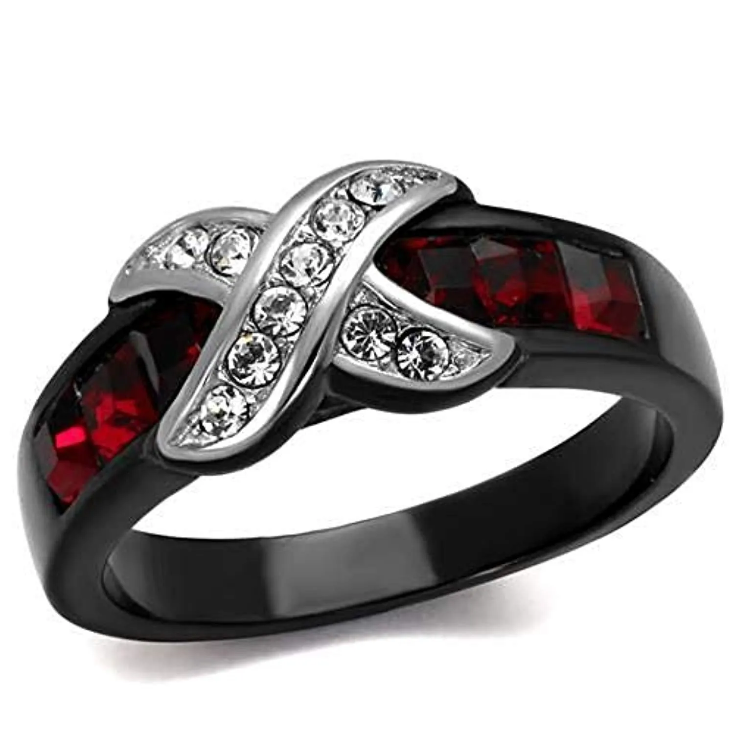 WildKlass Stainless Steel Ring Two-Tone IP Black Women Top Grade Crystal Siam