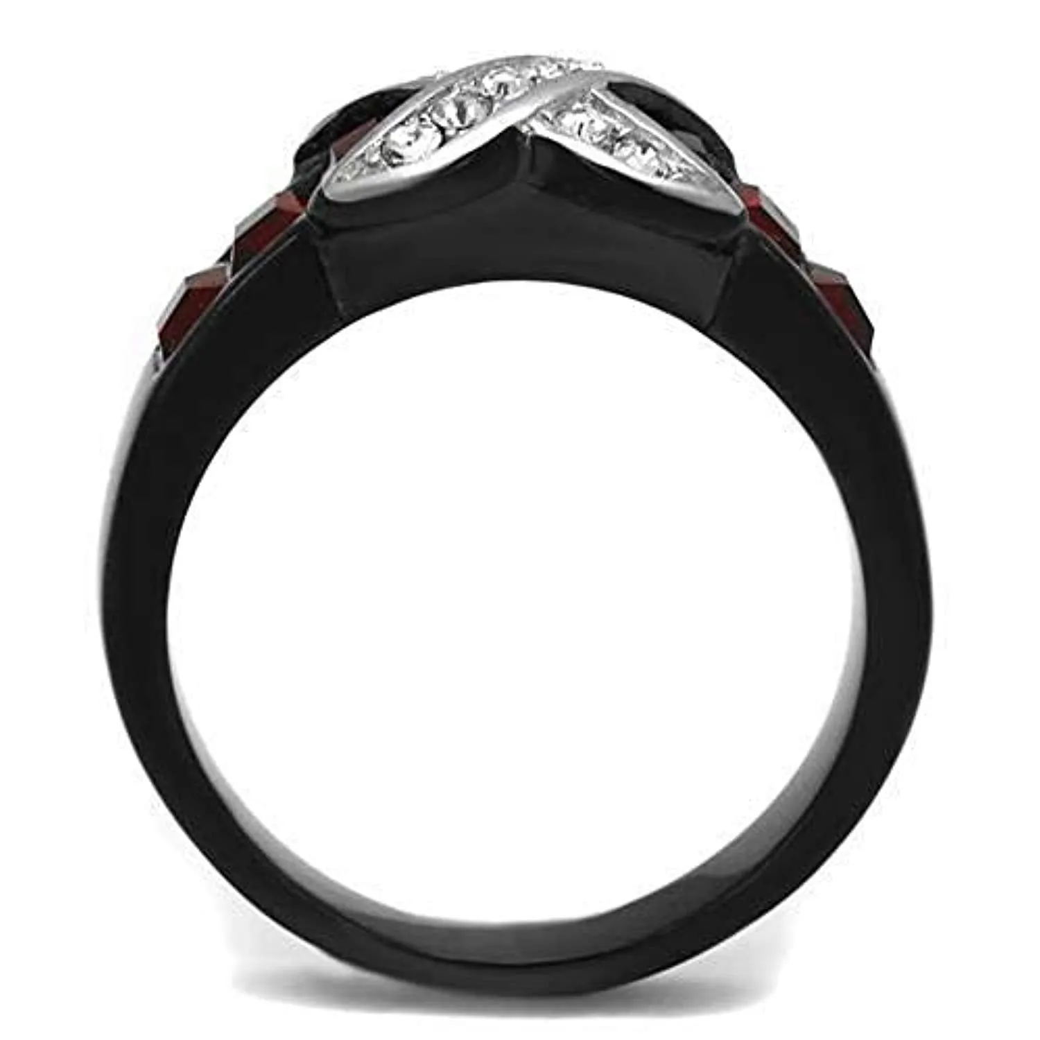 WildKlass Stainless Steel Ring Two-Tone IP Black Women Top Grade Crystal Siam