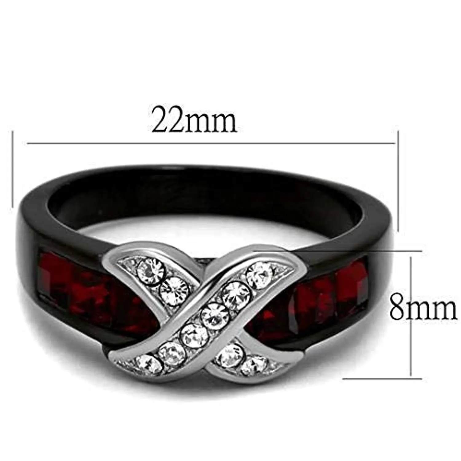 WildKlass Stainless Steel Ring Two-Tone IP Black Women Top Grade Crystal Siam