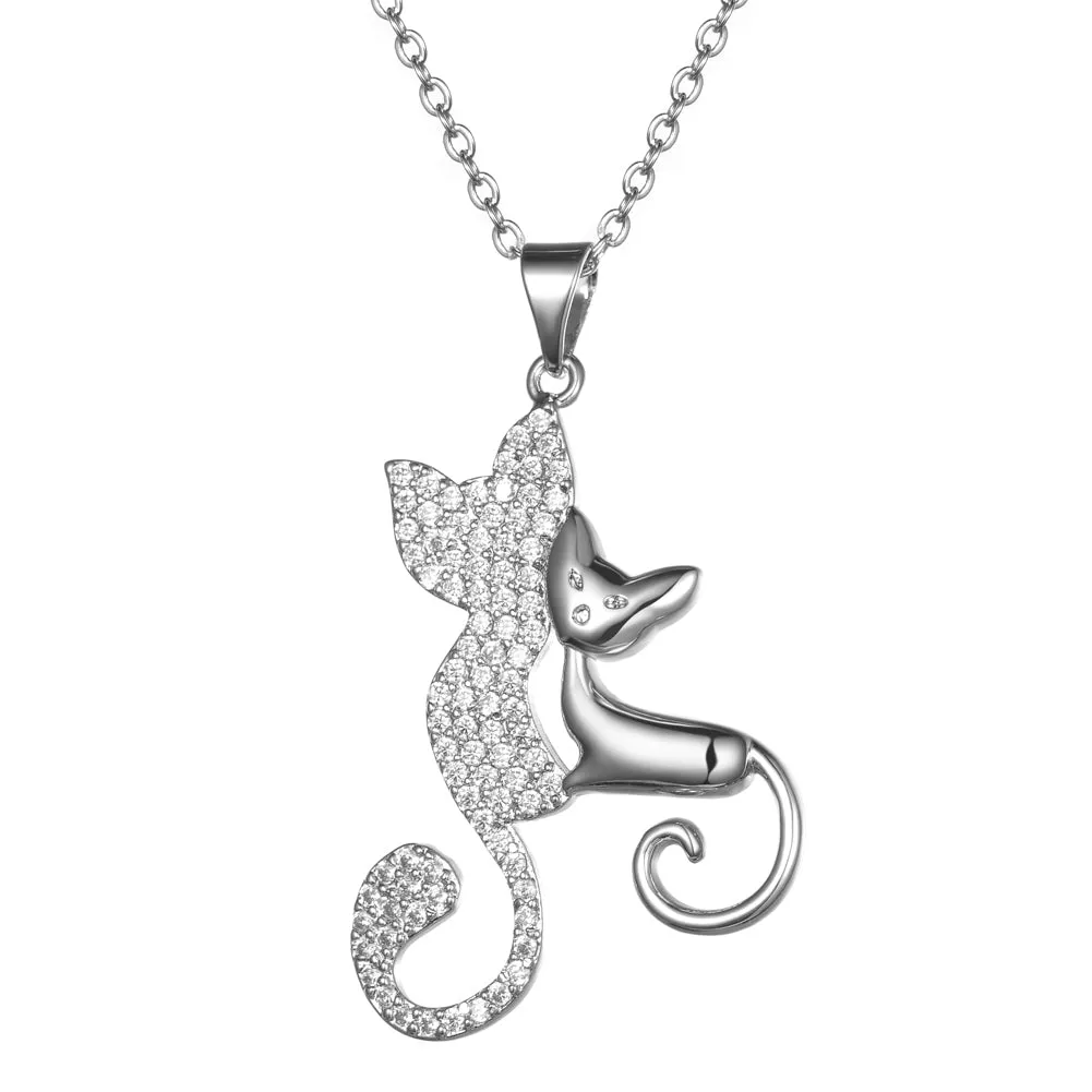 Women's Fashion Animal Cat CZ Necklace