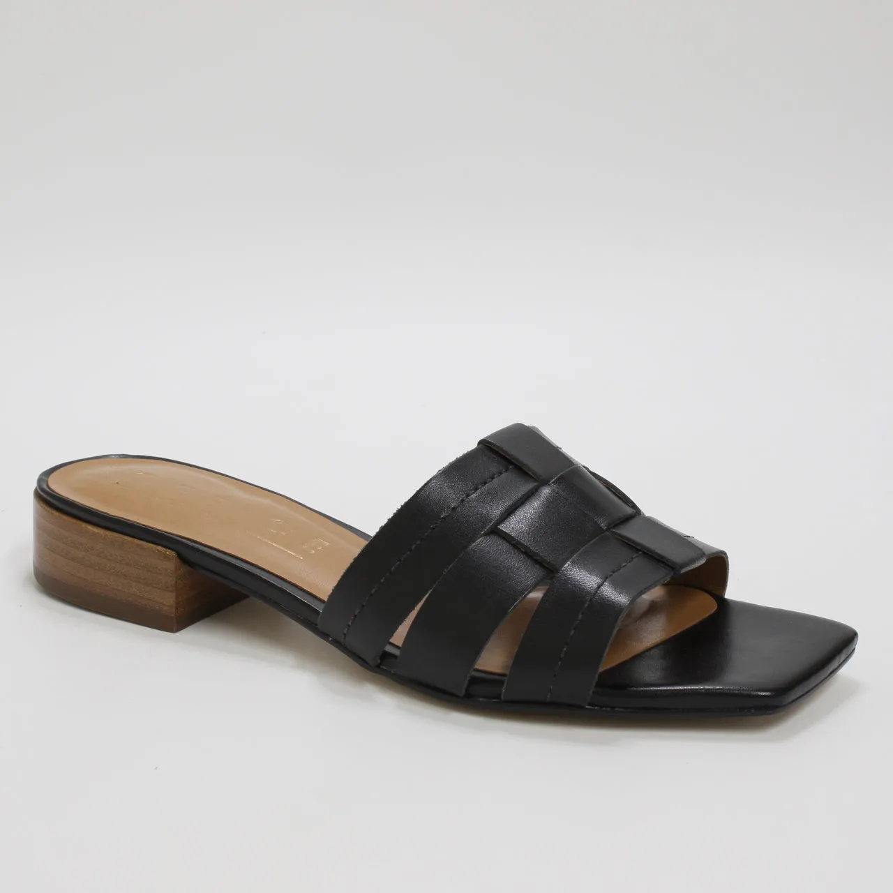 Womens Office Santorini Low Block Mules Black Leather