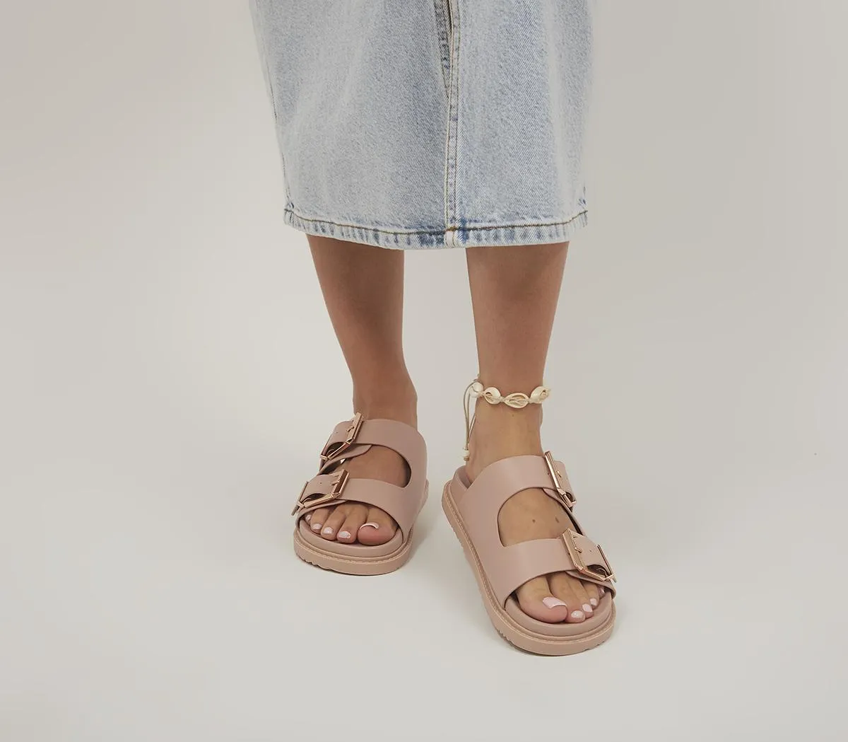 Womens Office Sunkissed  Double Strap Chunky Sliders Nude