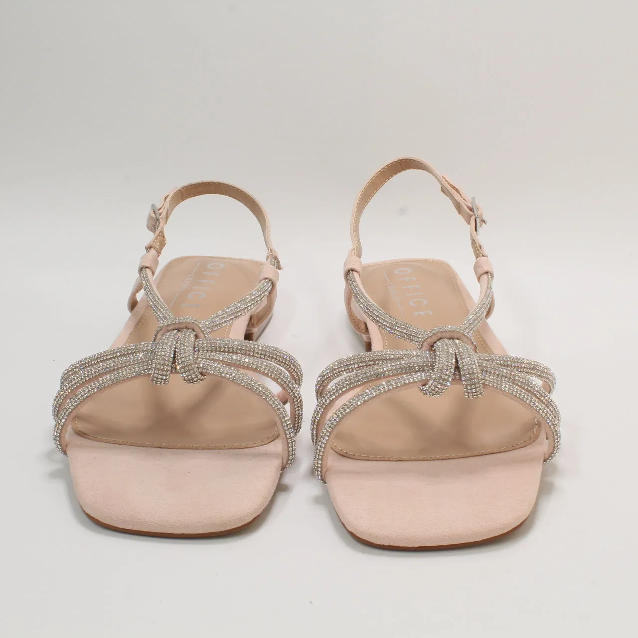 Womens Office Sunshine Low Block Occasion Embellished Knot Sandals Nude Embellished