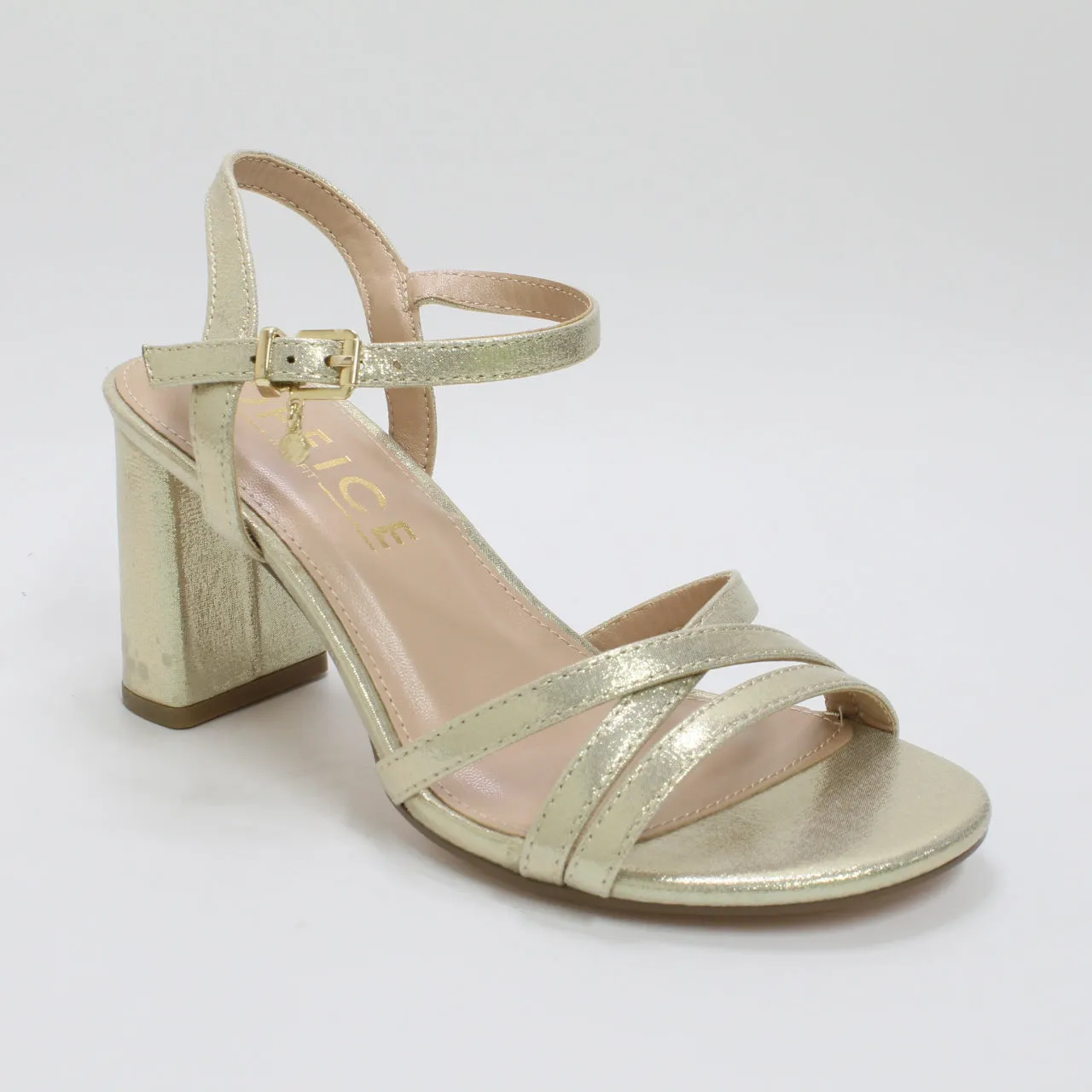 Womens Office Wide Fit: Moonstone Two Part Block Heels Gold Textile