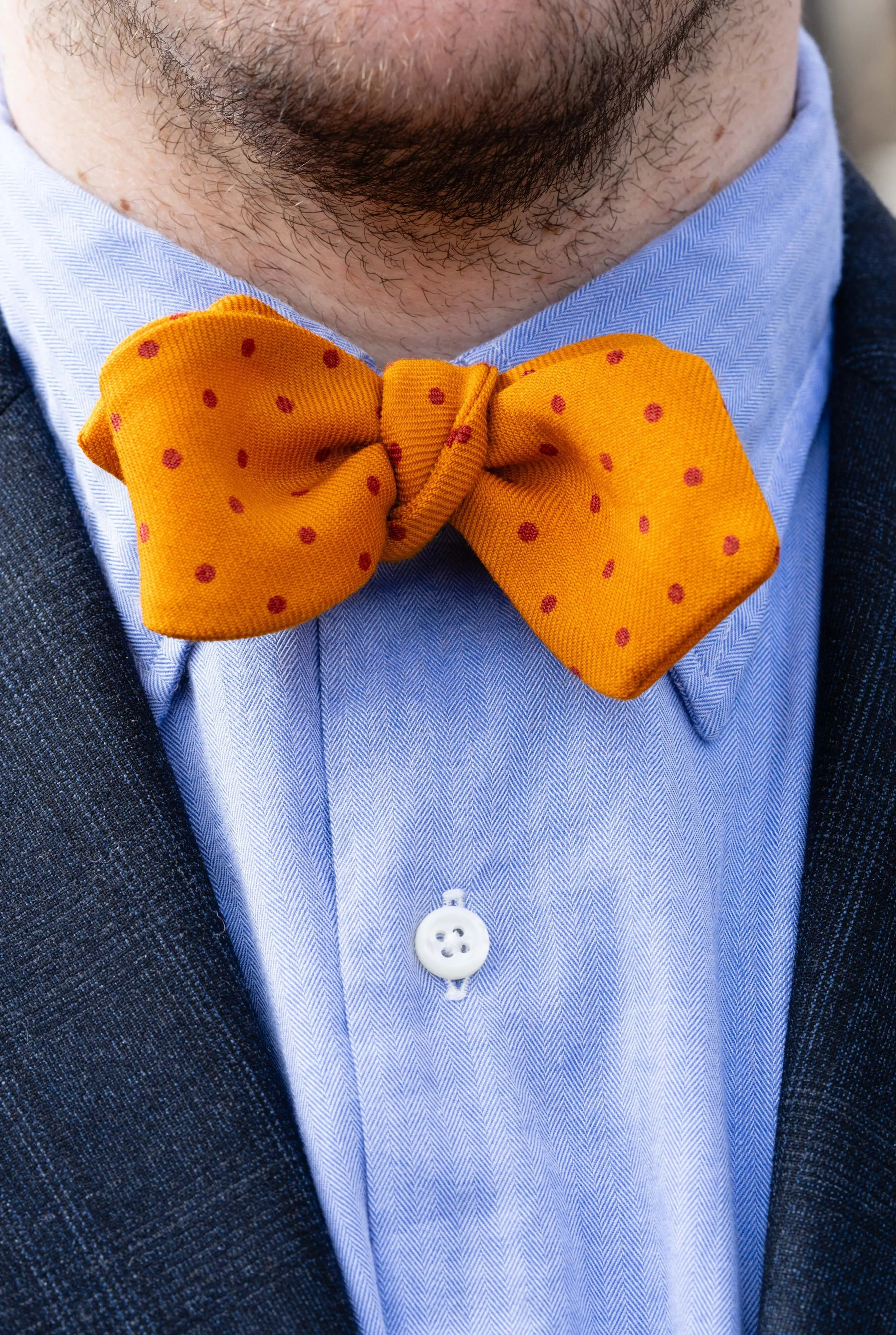 Yellow & Red Polka Dots Wool Challis Bow Tie