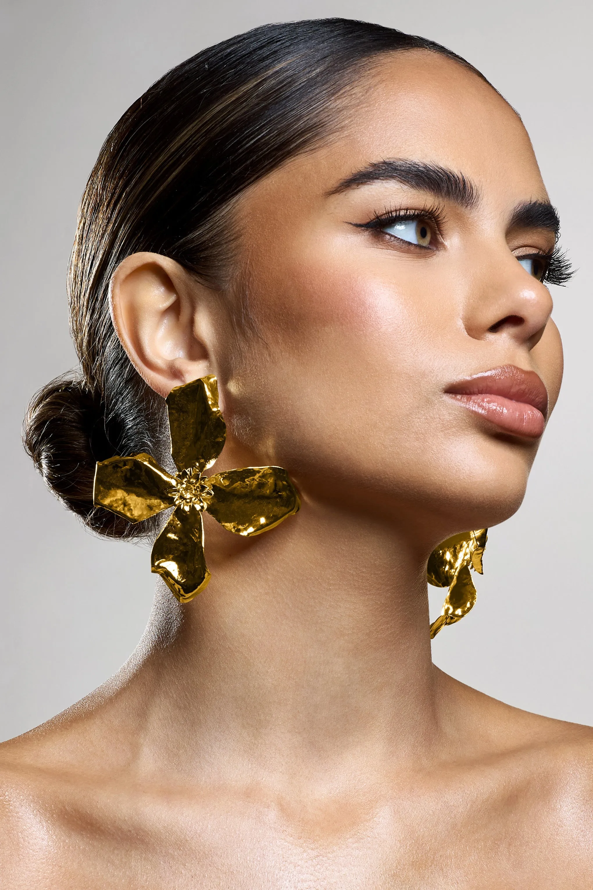 Zinna | Gold Flower Statement Earrings